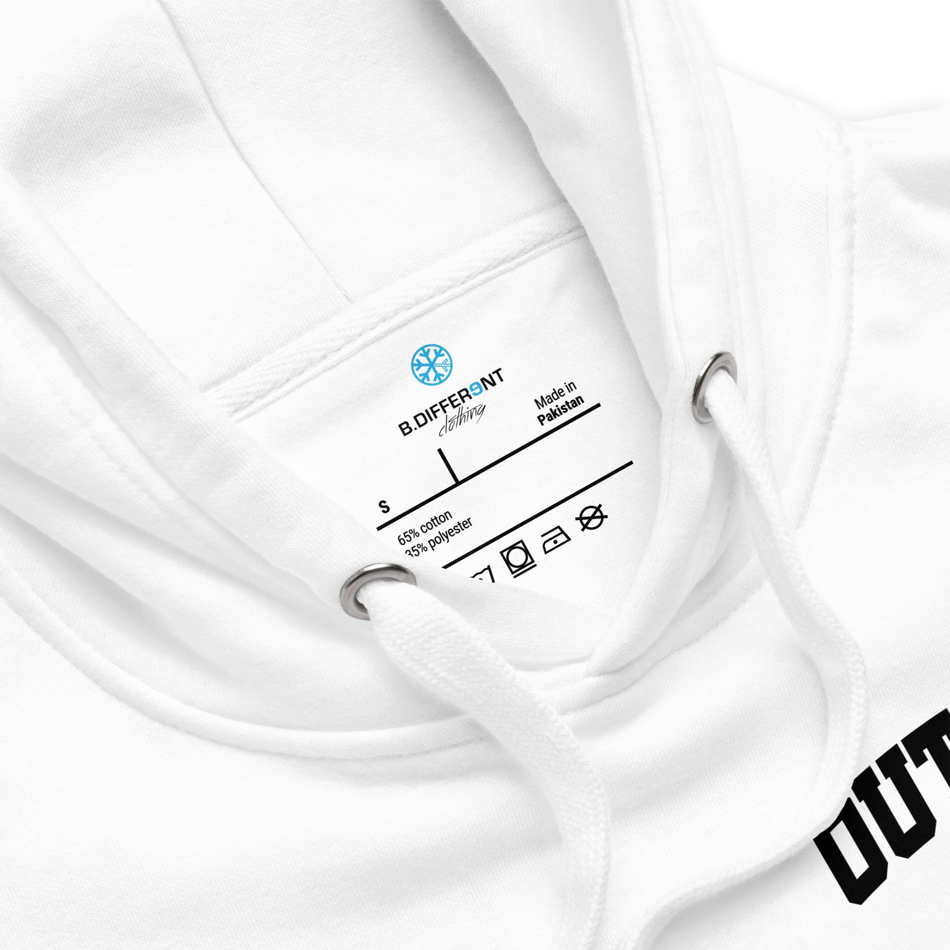 White-Outcast Graffiti Character Hoodie from B.Different Clothing, collar, graffiti-inspired streetwear