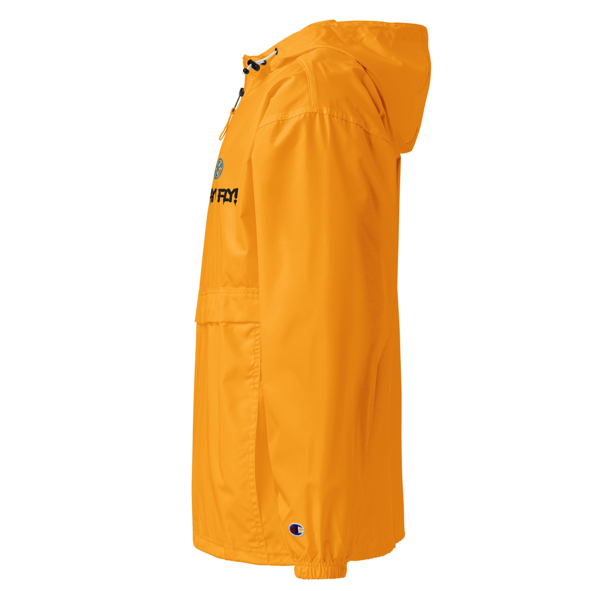 Yellow-Stay Fly Graffiti Tag Windbreaker Jacket from B.Different Clothing, left view, graffiti-inspired streetwear