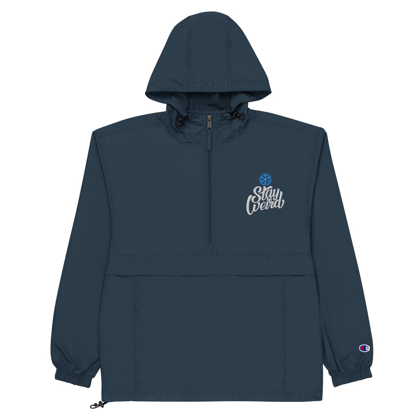 Navy-Stay Weird Windbreaker Jacket from B.Different Clothing, flat view, graffiti-inspired streetwear