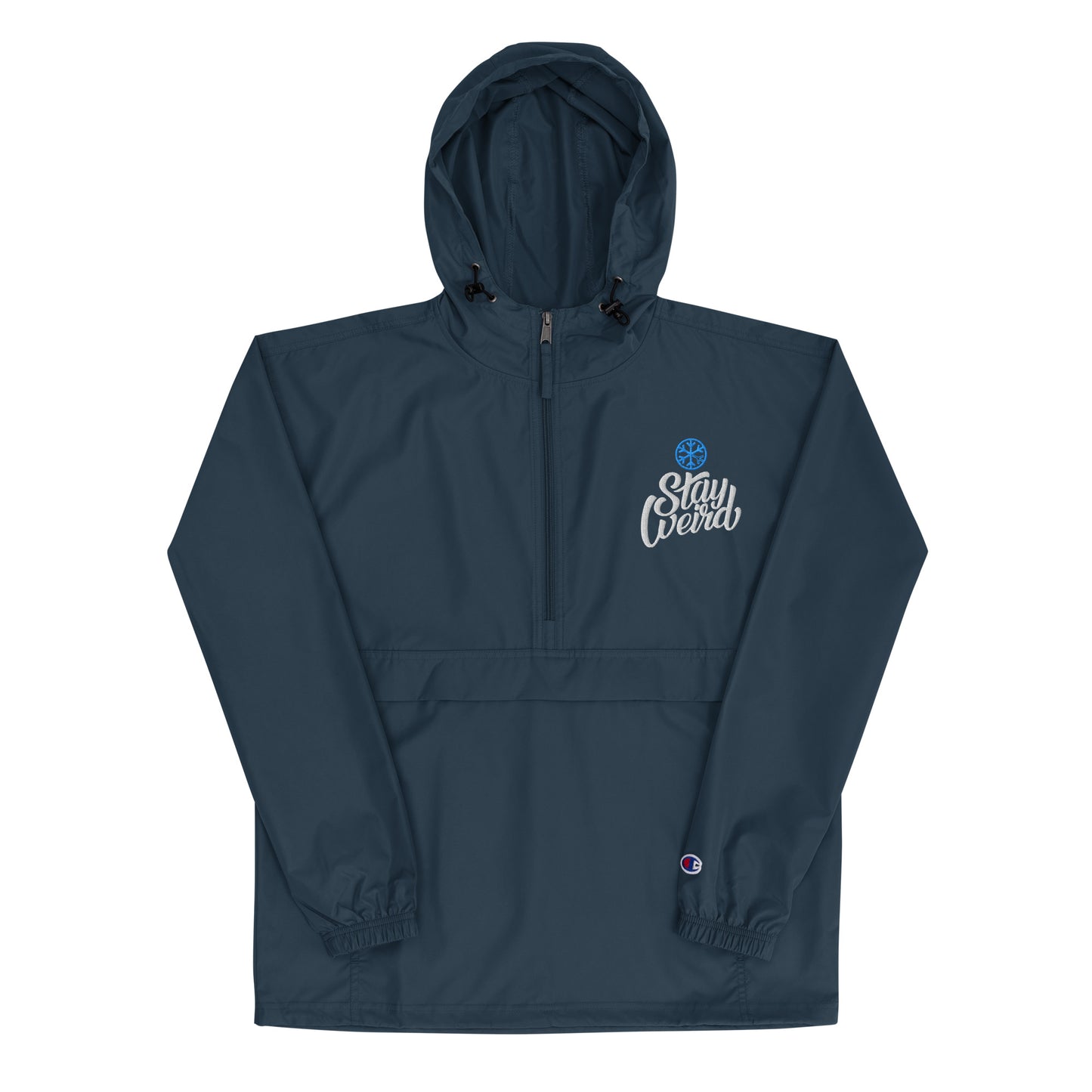 Navy-Stay Weird Windbreaker Jacket from B.Different Clothing, front view, graffiti-inspired streetwear