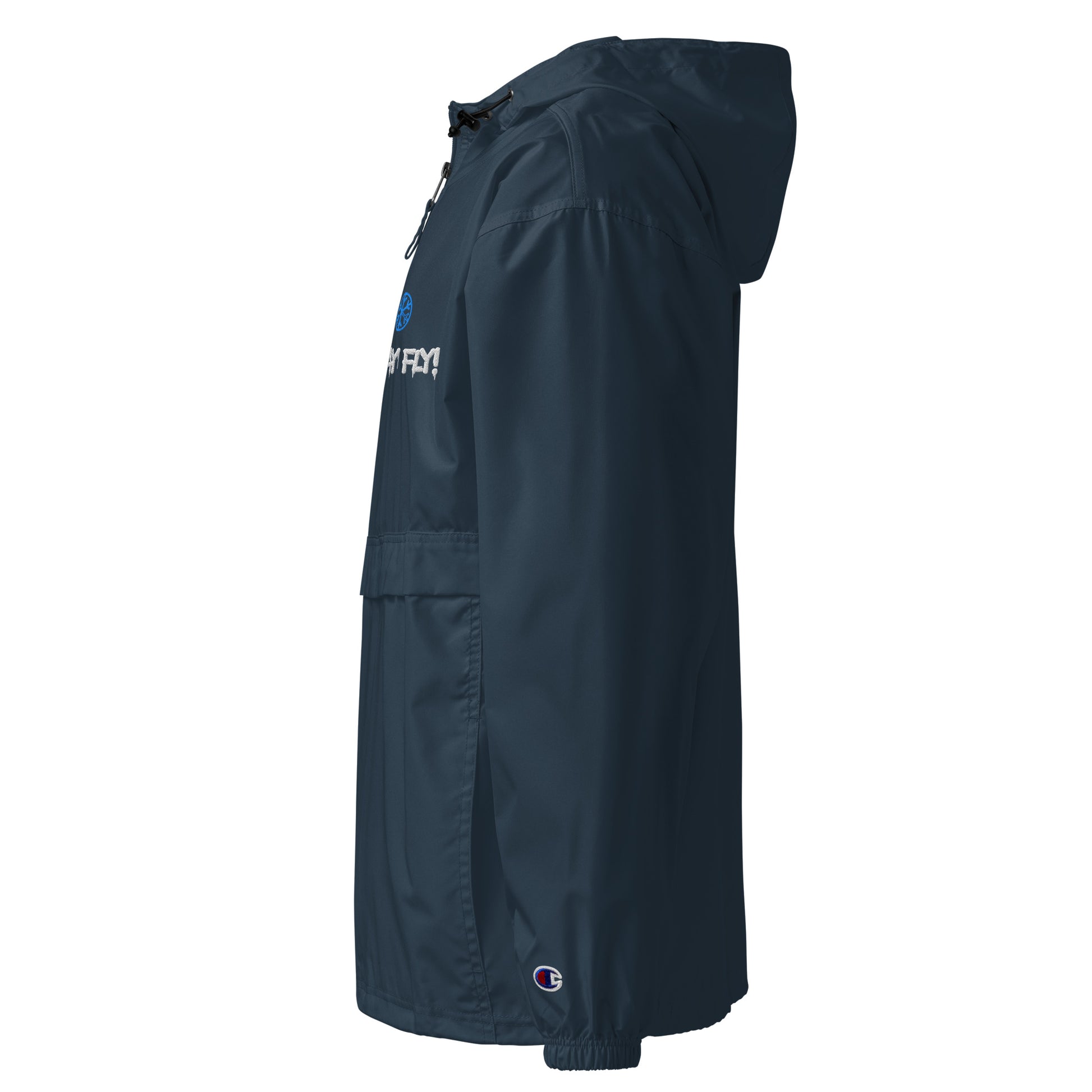 Navy-Stay Fly Graffiti Tag Windbreaker Jacket from B.Different Clothing, left view, graffiti-inspired streetwear