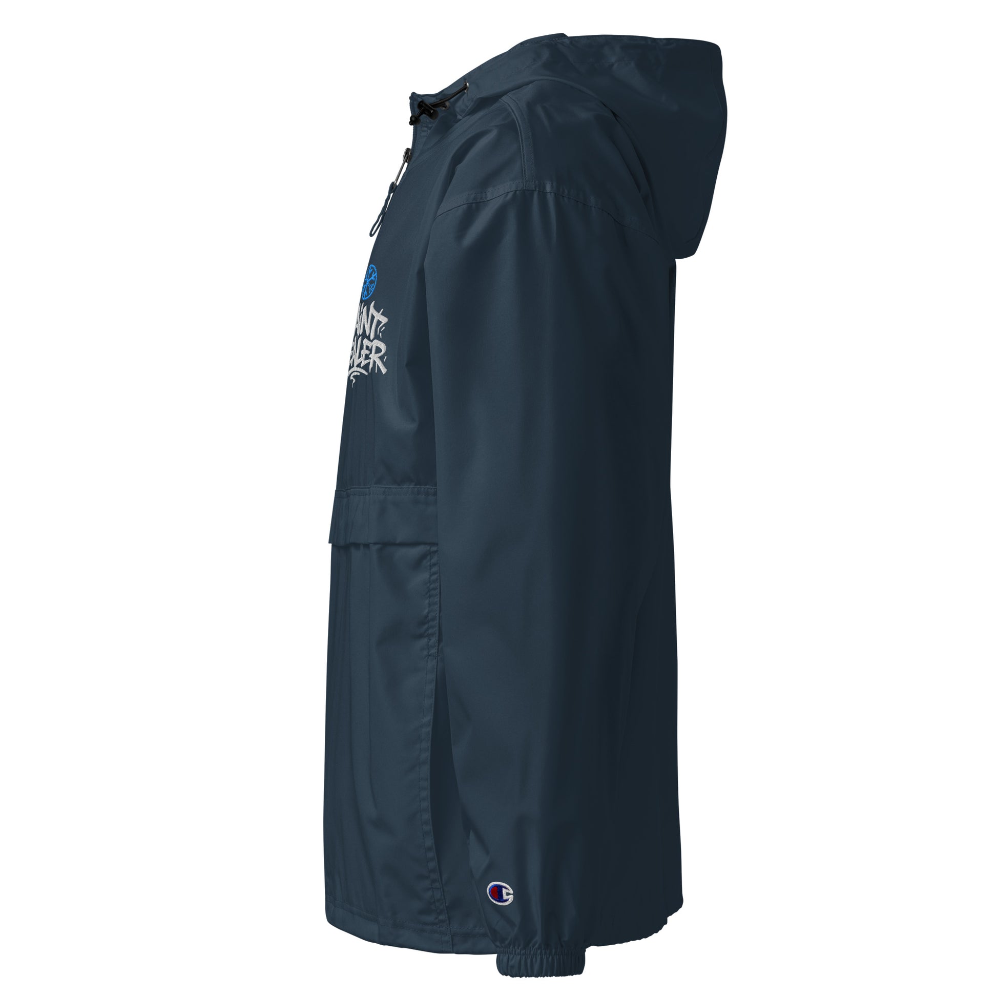 Navy-Paint Dealer Graffiti Tag Windbreaker Jacket from B.Different Clothing, left view, graffiti-inspired streetwear