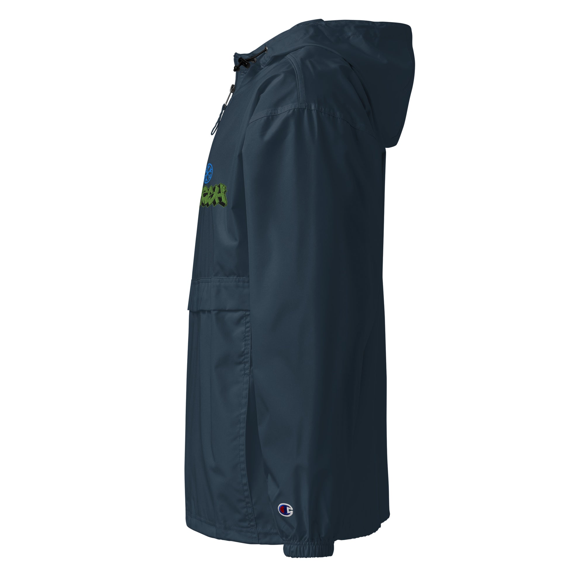 Navy-Fresh Graffiti Piece Windbreaker Jacket from B.Different Clothing, left view, graffiti-inspired streetwear