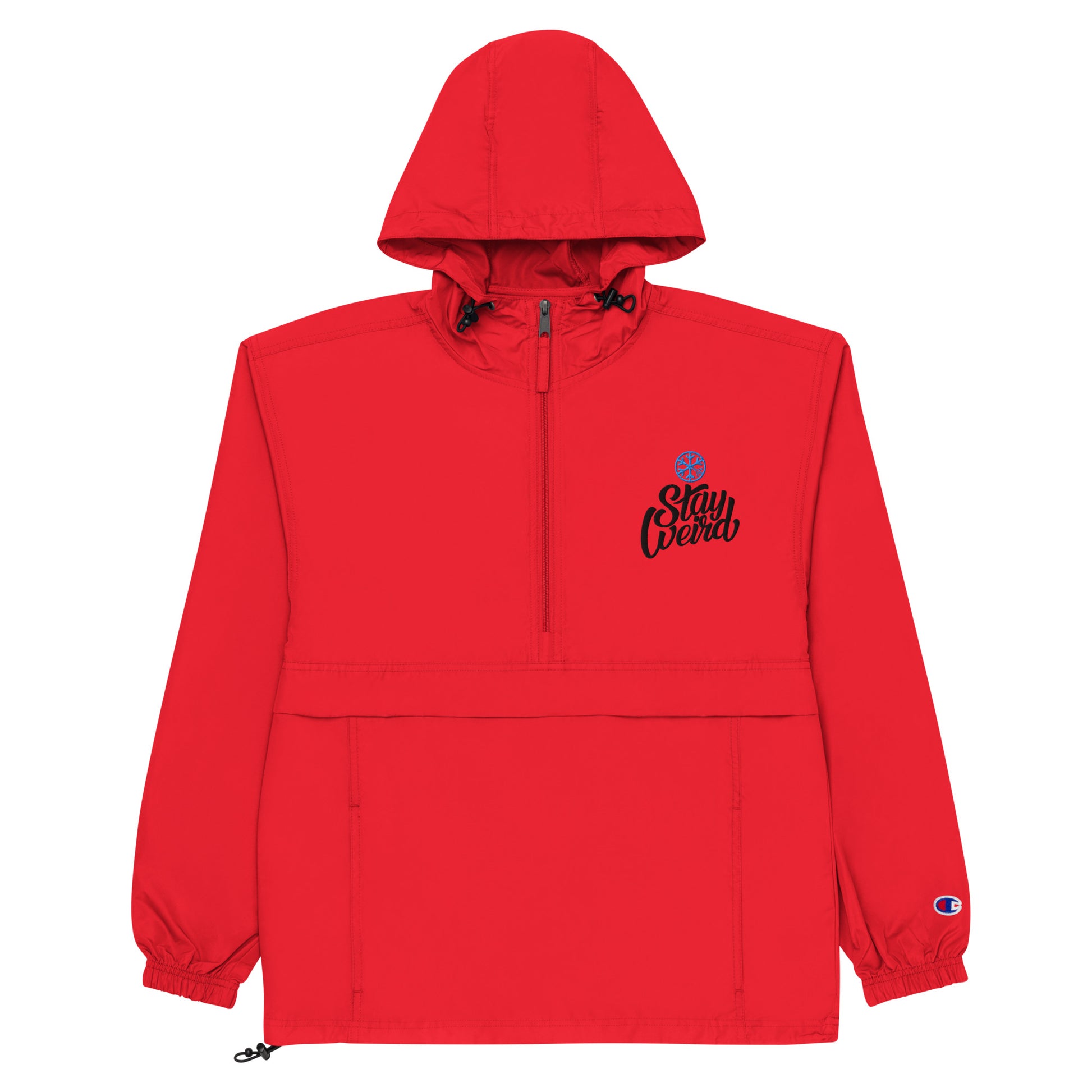 Red-Stay Weird Windbreaker Jacket from B.Different Clothing, flat view, graffiti-inspired streetwear