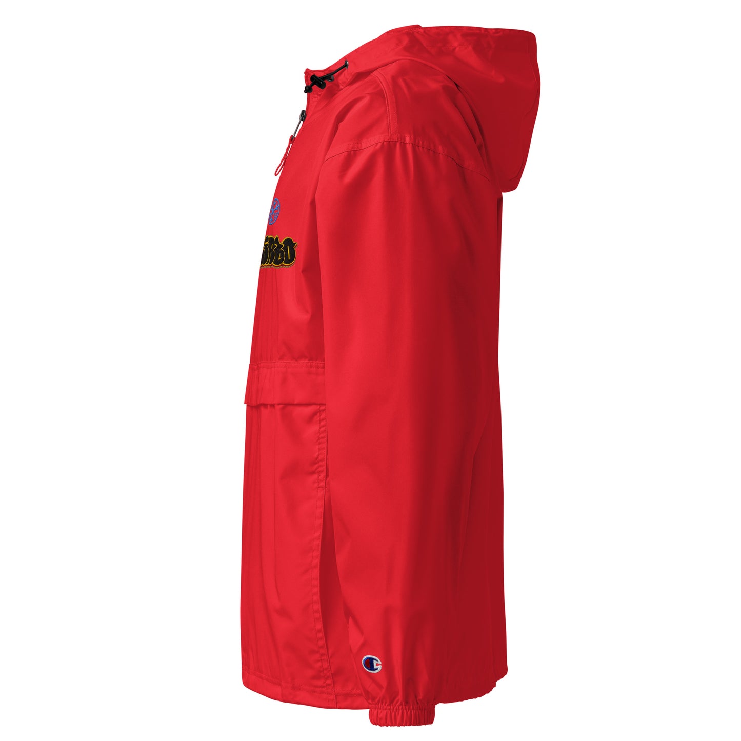 Red-Weirdo Graffiti Throwie Windbreaker Jacket from B.Different Clothing, left view, graffiti-inspired streetwear