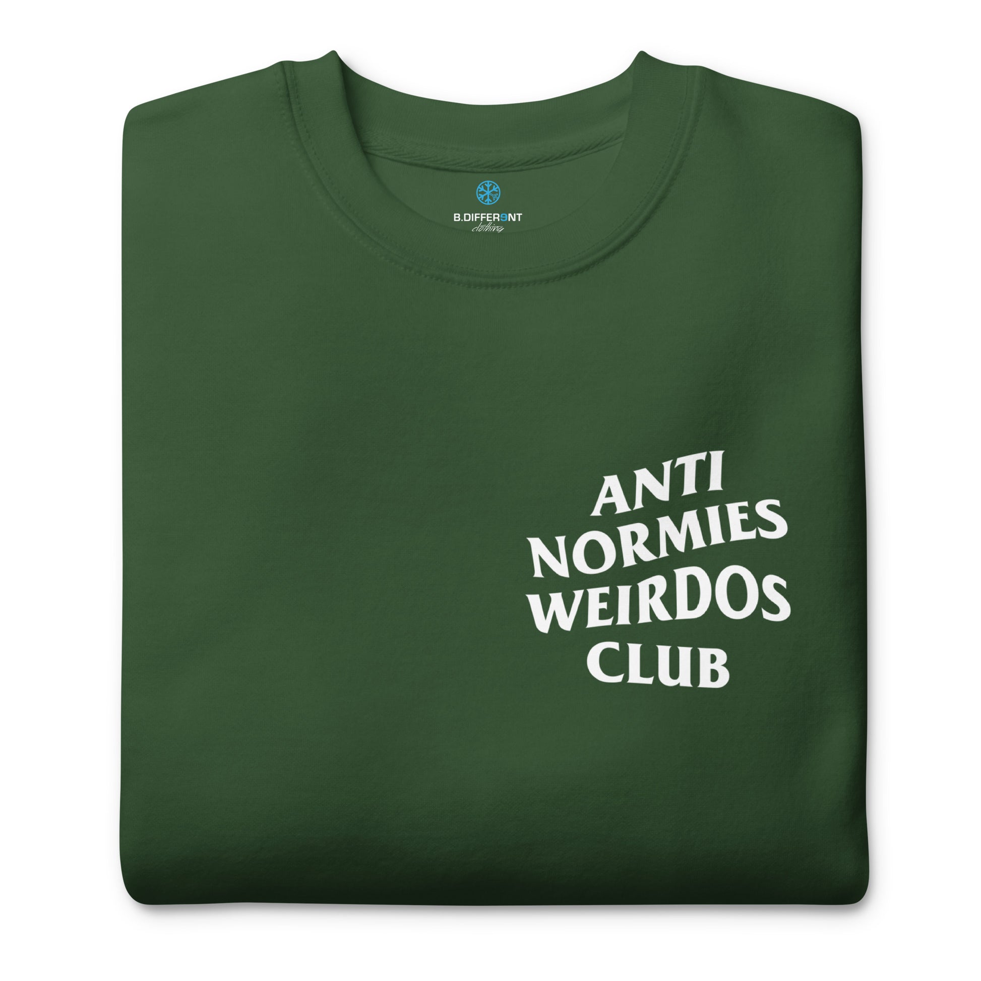 green-anti-normies-weirdos-club-sweatshirt-folded-by-b.different-clothing-graffiti-inspired-independent-streetwear-brand