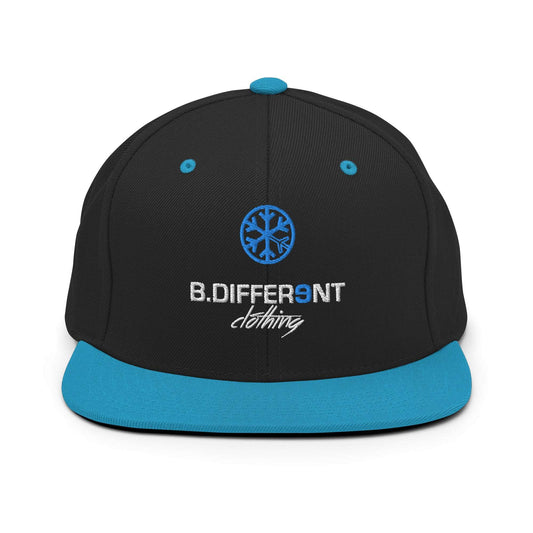 Black-Logo Snapback Hat from B.Different Clothing, front view, graffiti-inspired streetwear