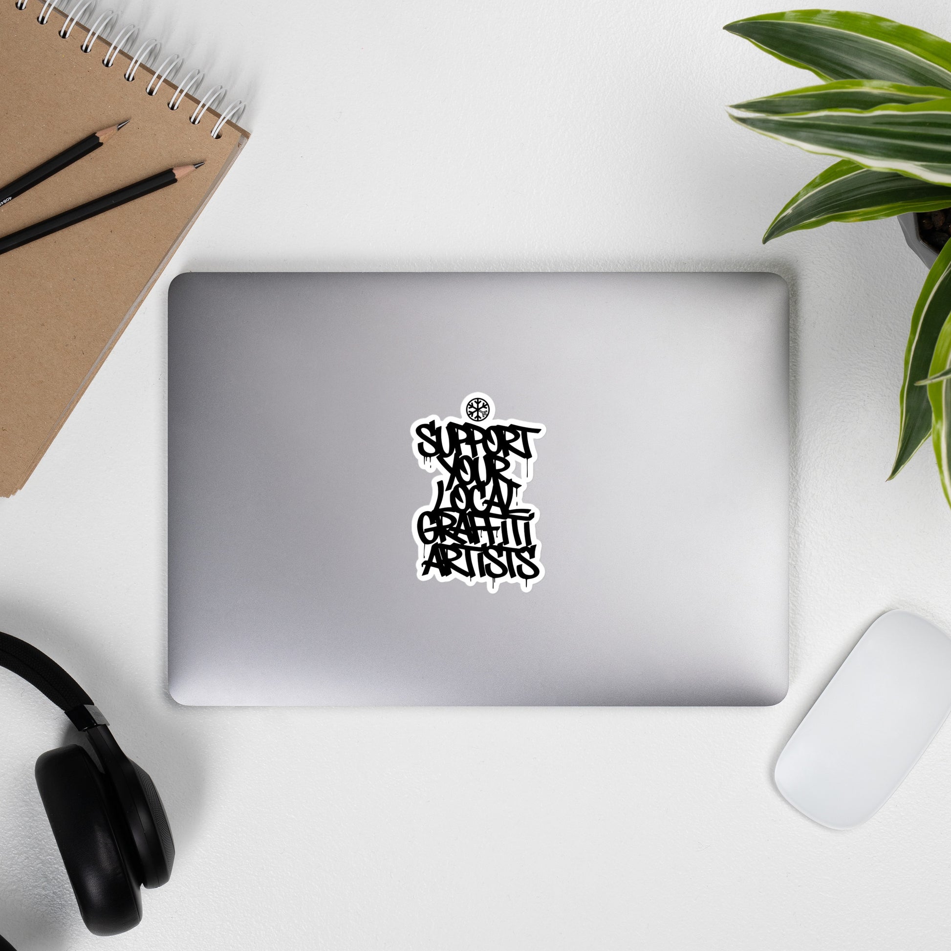 Laptop with Support Your Local Graffiti Artists Sticker from B.Different Clothing, graffiti-inspired streetwear