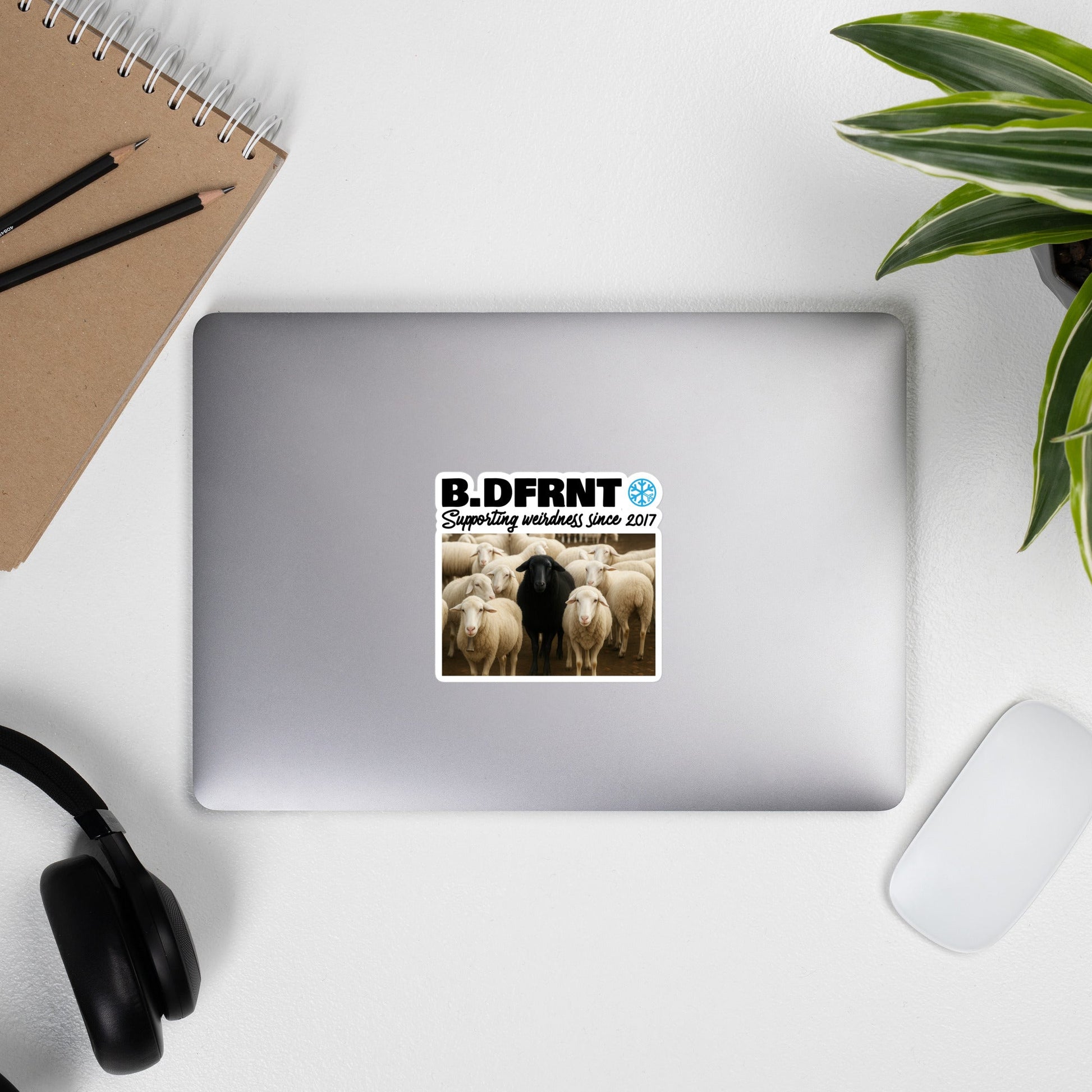 Laptop with Black Sheep Sticker from B.Different Clothing, graffiti-inspired streetwear