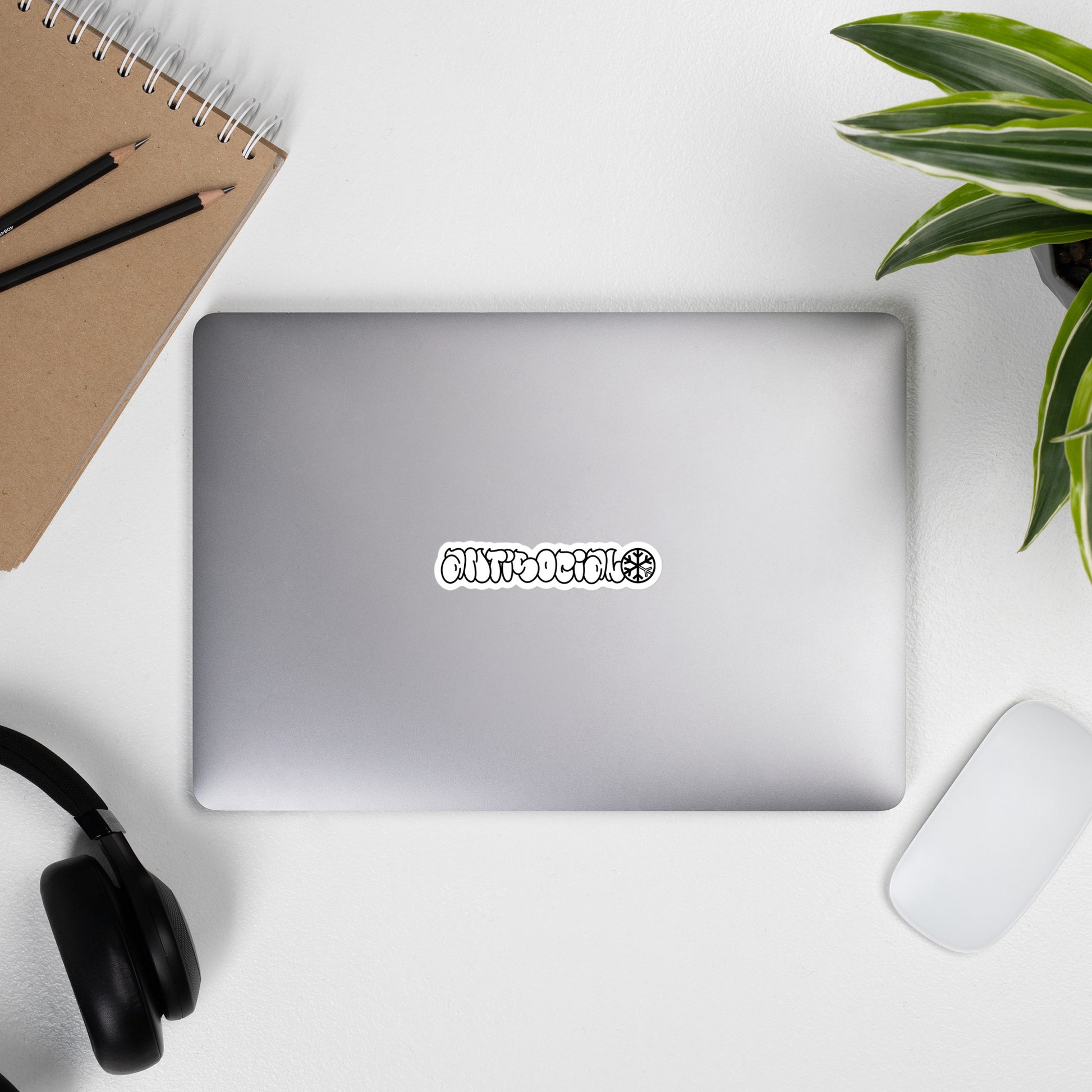 Laptop with Antisocial Graffiti Hollow Sticker from B.Different Clothing, graffiti-inspired streetwear