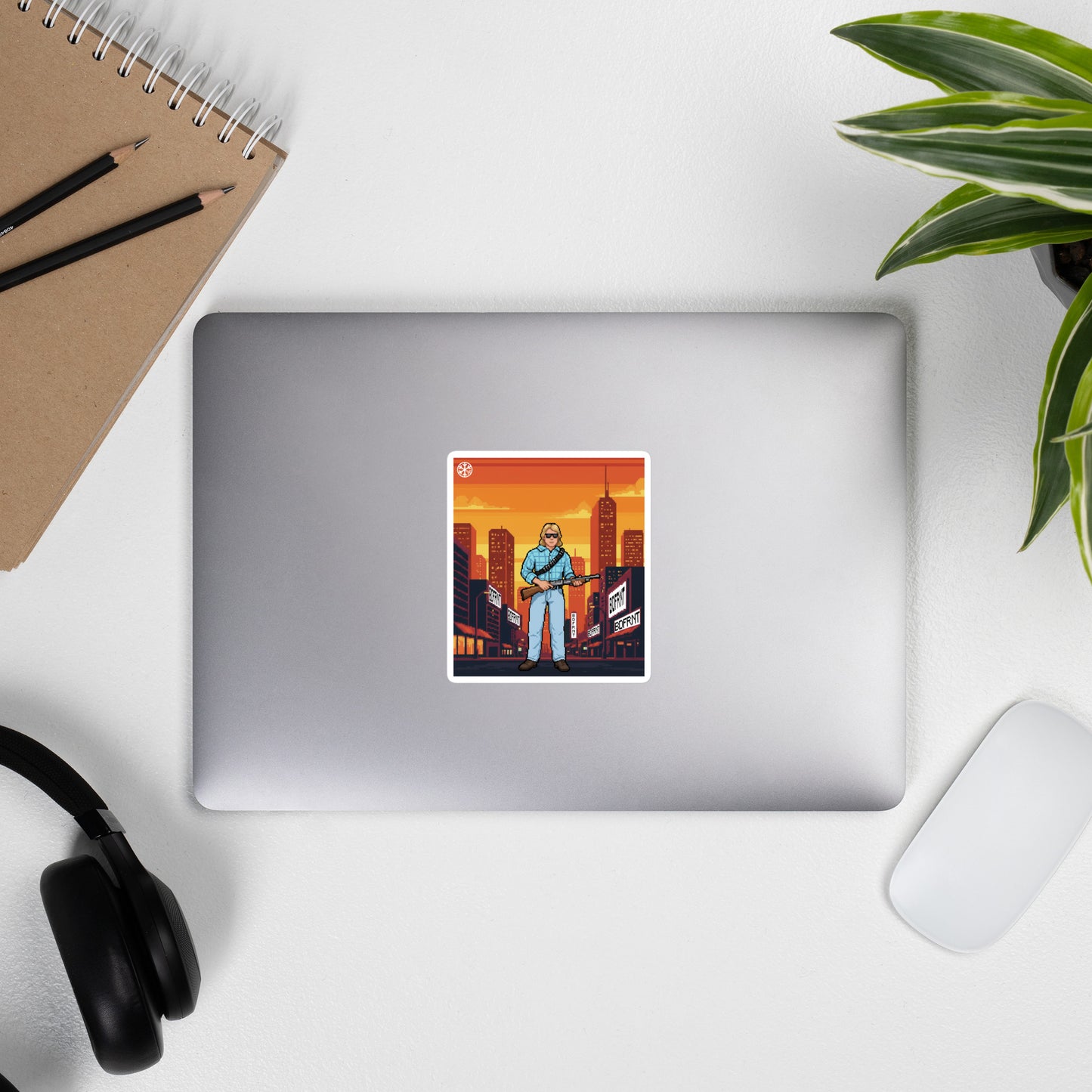 Laptop with Pixel Disobey Sticker from B.Different Clothing, graffiti-inspired streetwear