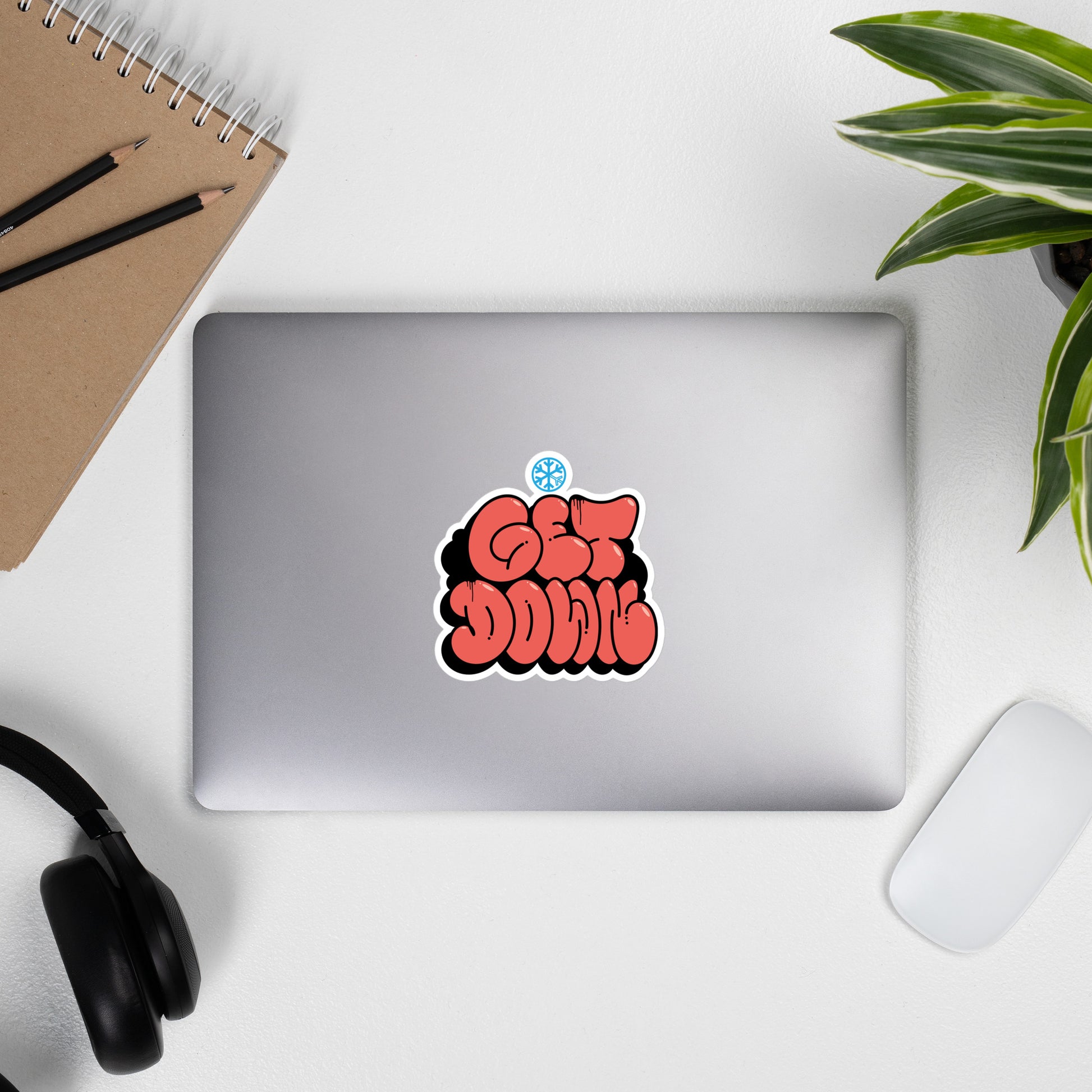 Laptop with Get Down Graffiti Throw-up Sticker from B.Different Clothing, graffiti-inspired streetwear