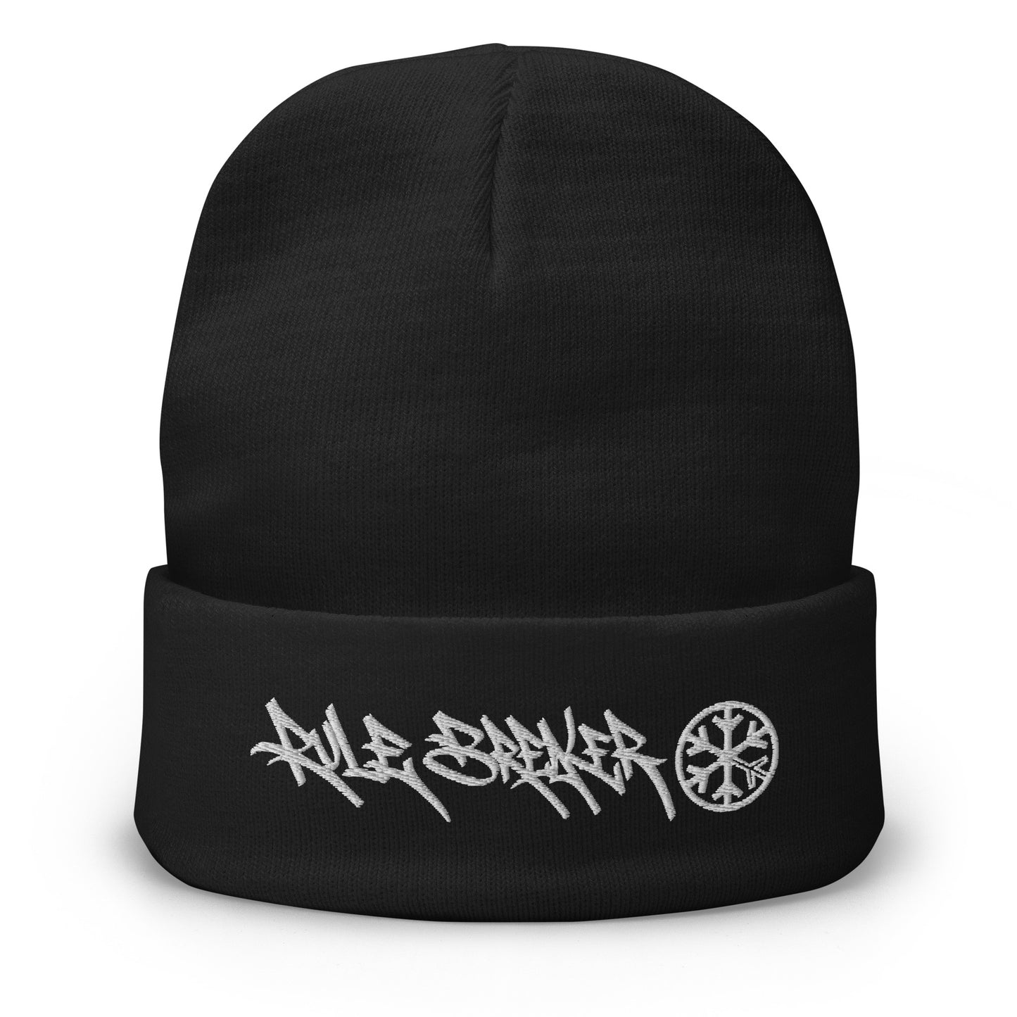 Black-Rule Breaker Graffiti Tag Beanie Hat from B.Different Clothing, front view, graffiti-inspired streetwear