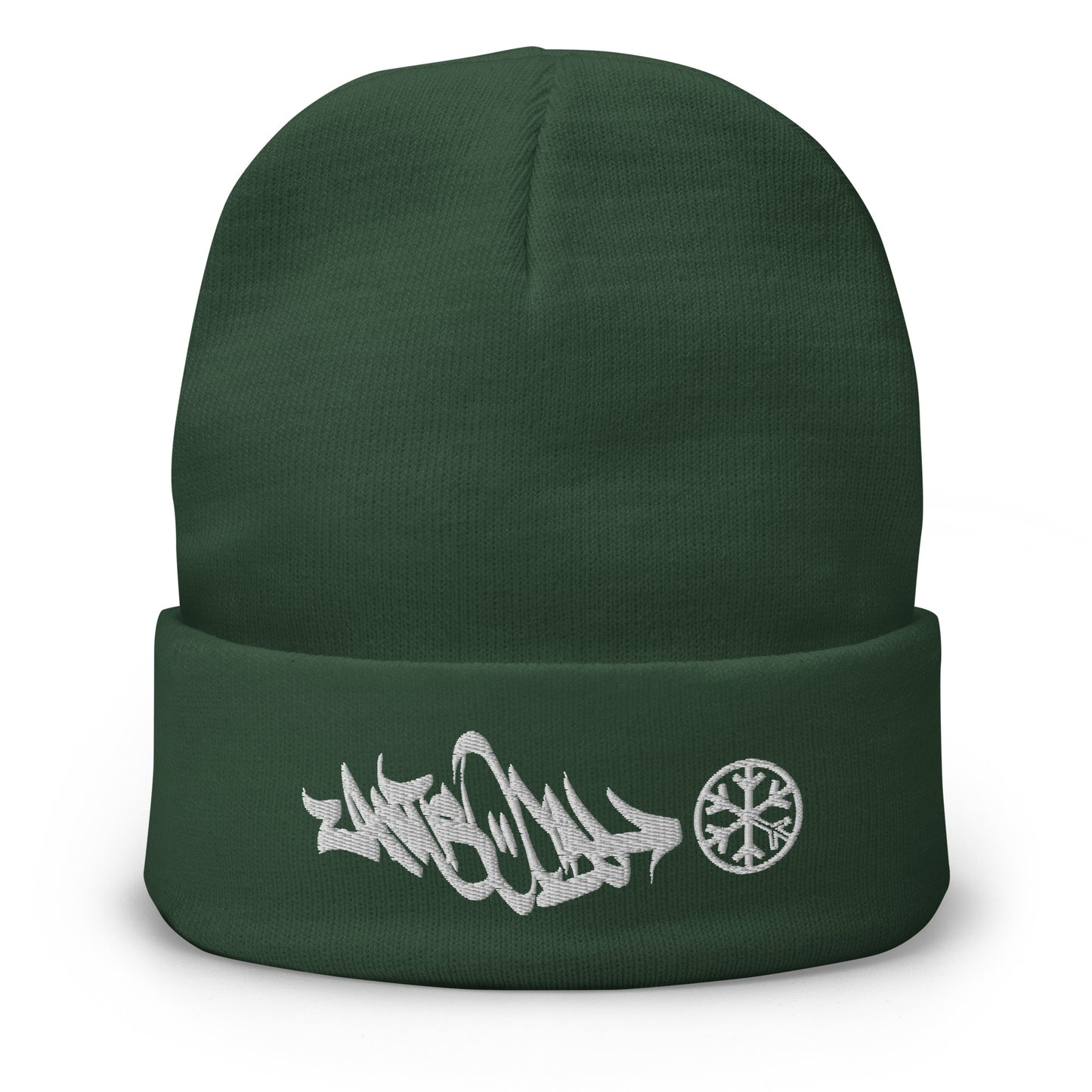 Green-Antisocial Graffiti Tag Beanie Hat from B.Different Clothing, front view, graffiti-inspired streetwear