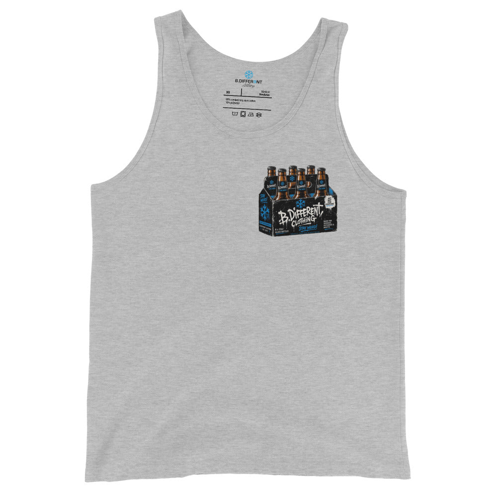 Gray-Six Pack Beer Graffiti Tank Top from B.Different Clothing, front view, graffiti-inspired streetwear