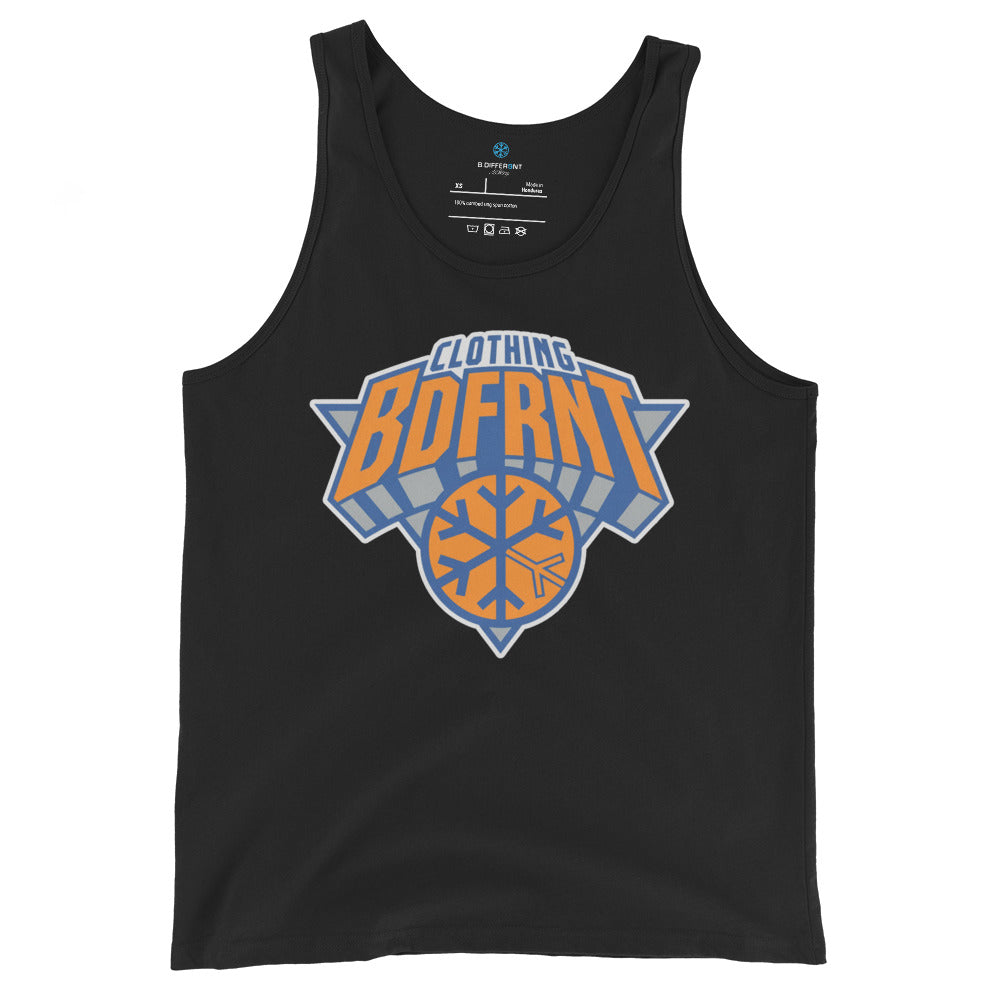 Black-BDFRNT Logo 2011 Tank Top from B.Different Clothing, front view, graffiti-inspired streetwear