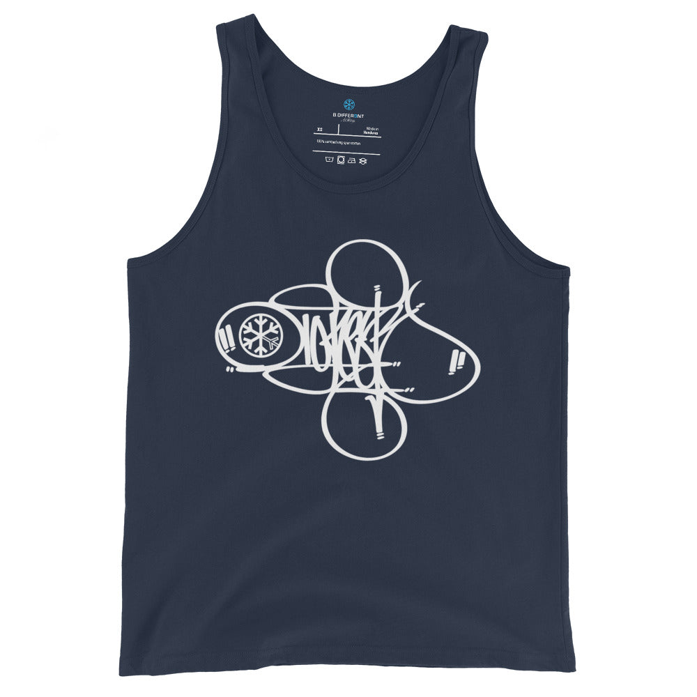 Navy-Loner Tag by Graffiti Dad Tank Top from B.Different Clothing, front view, graffiti-inspired streetwear