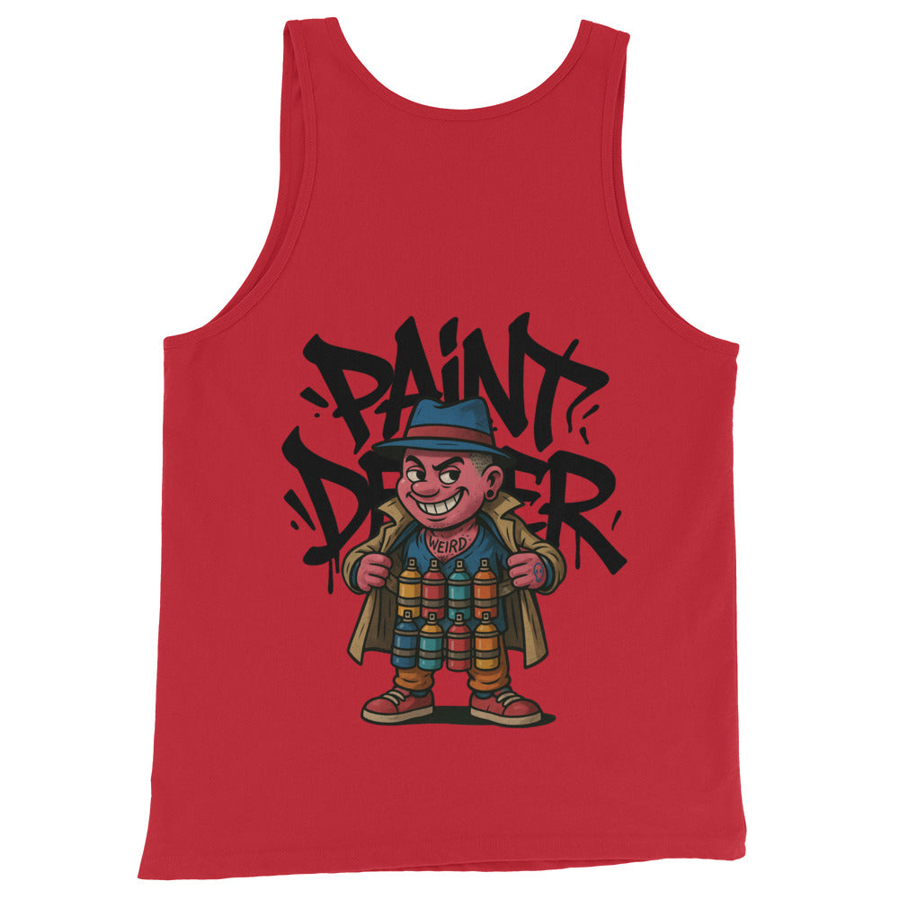 Red-Paint Dealer Graffiti Character Tank Top from B.Different Clothing, back view, graffiti-inspired streetwear