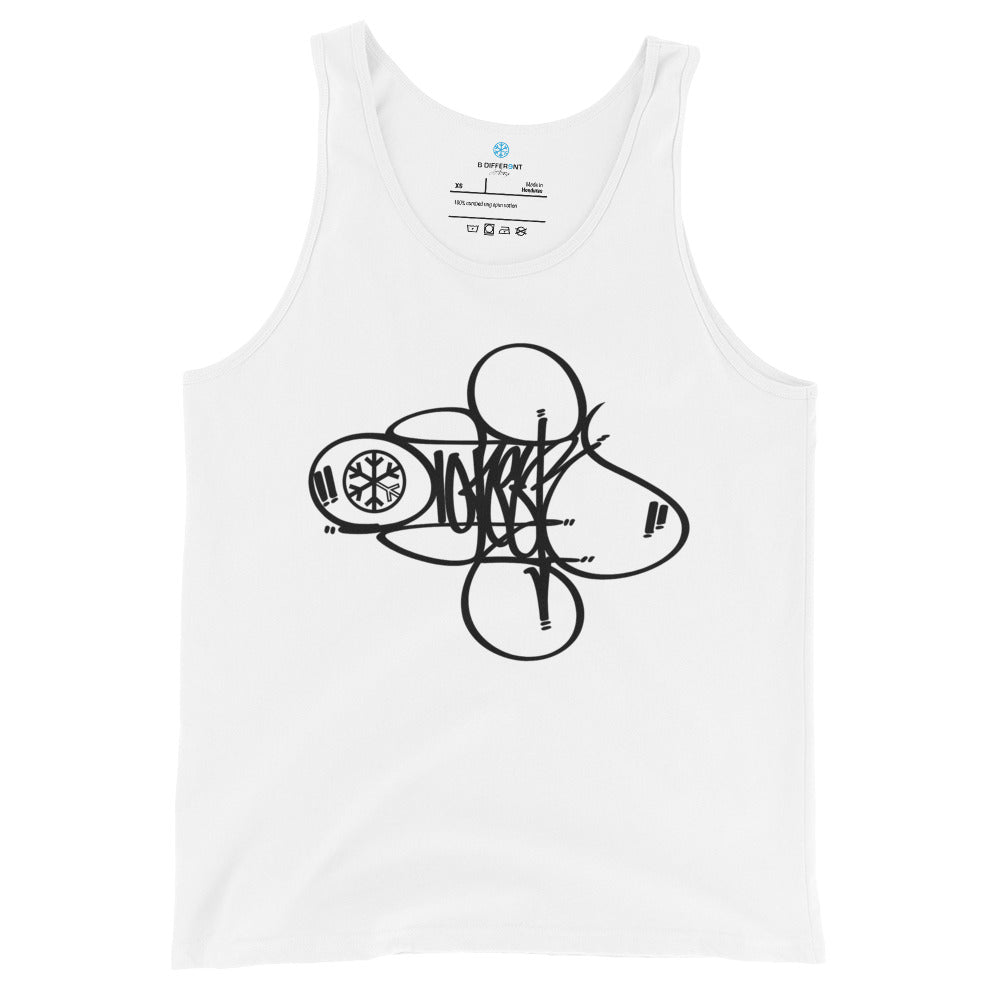White-Loner Tag by Graffiti Dad Tank Top from B.Different Clothing, front view, graffiti-inspired streetwear