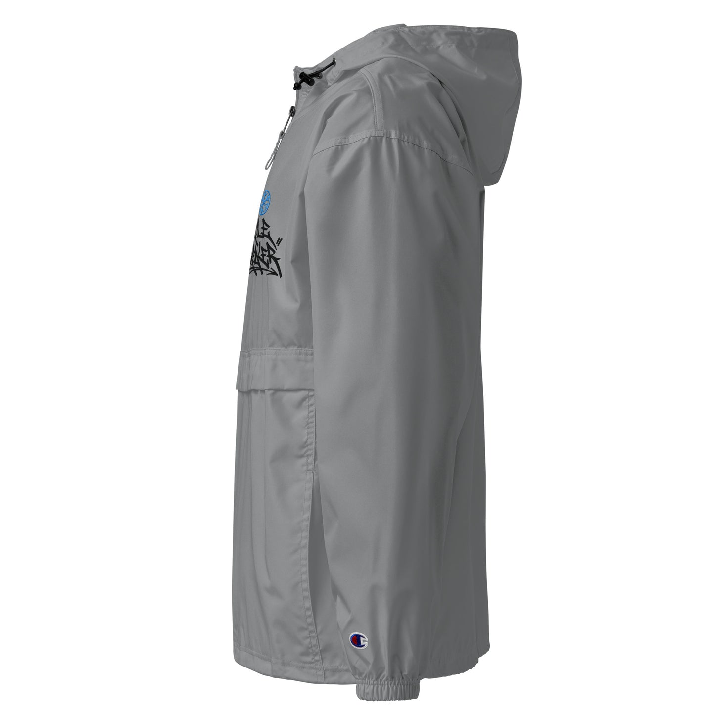 Gray-Rule Breaker Graffiti Tag Windbreaker Jacket from B.Different Clothing, left view, graffiti-inspired streetwear
