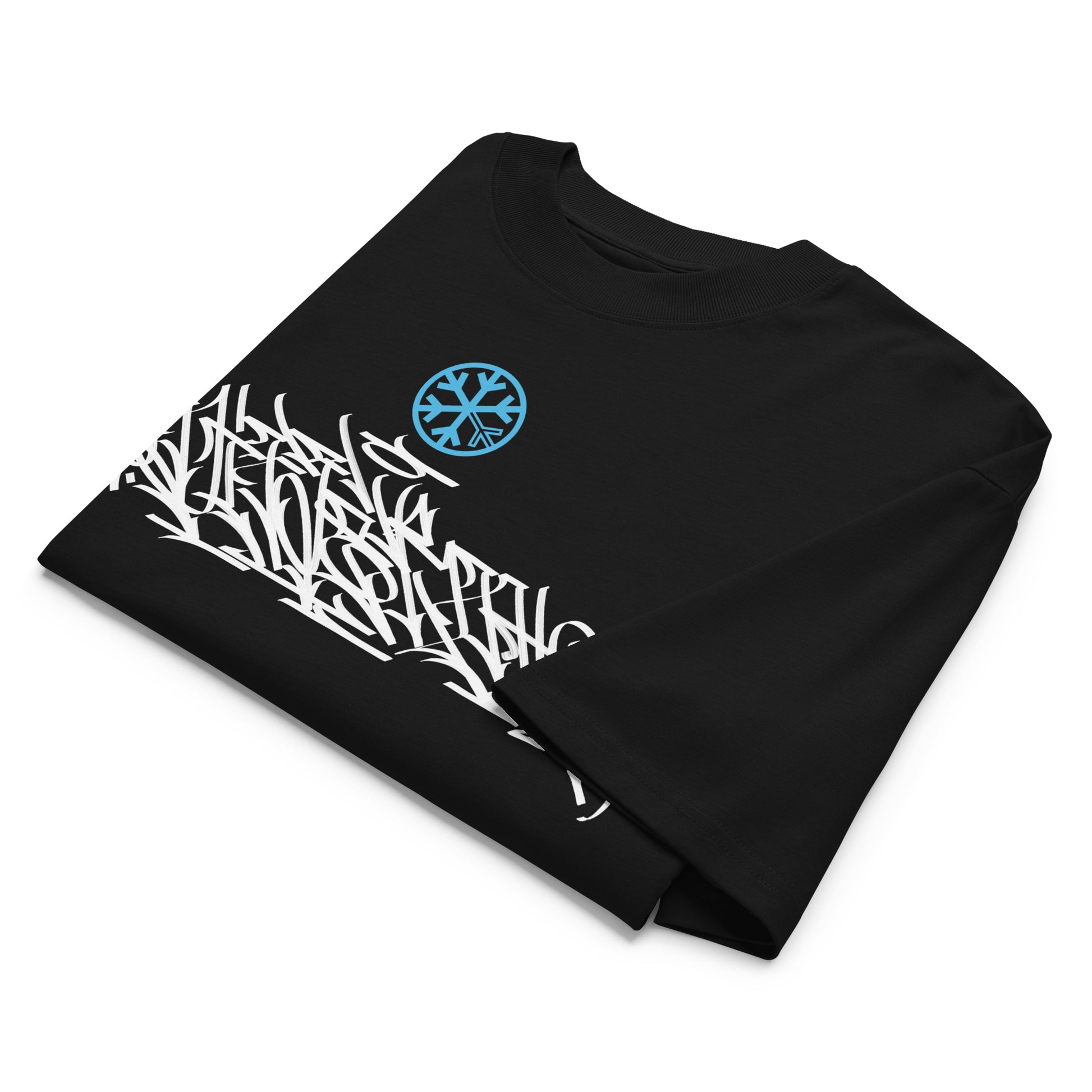 Black-Shew Collab Graffiti Tee from B.Different Clothing, folded, graffiti-inspired streetwear, oversized heavyweight t-shirt