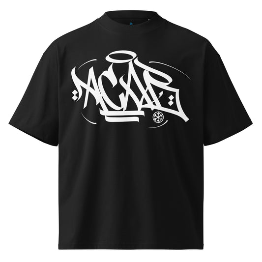 Black-Acab Graffiti Tag Tee by Caos One from B.Different Clothing, front view, graffiti-inspired streetwear, oversized heavyweight t-shirt