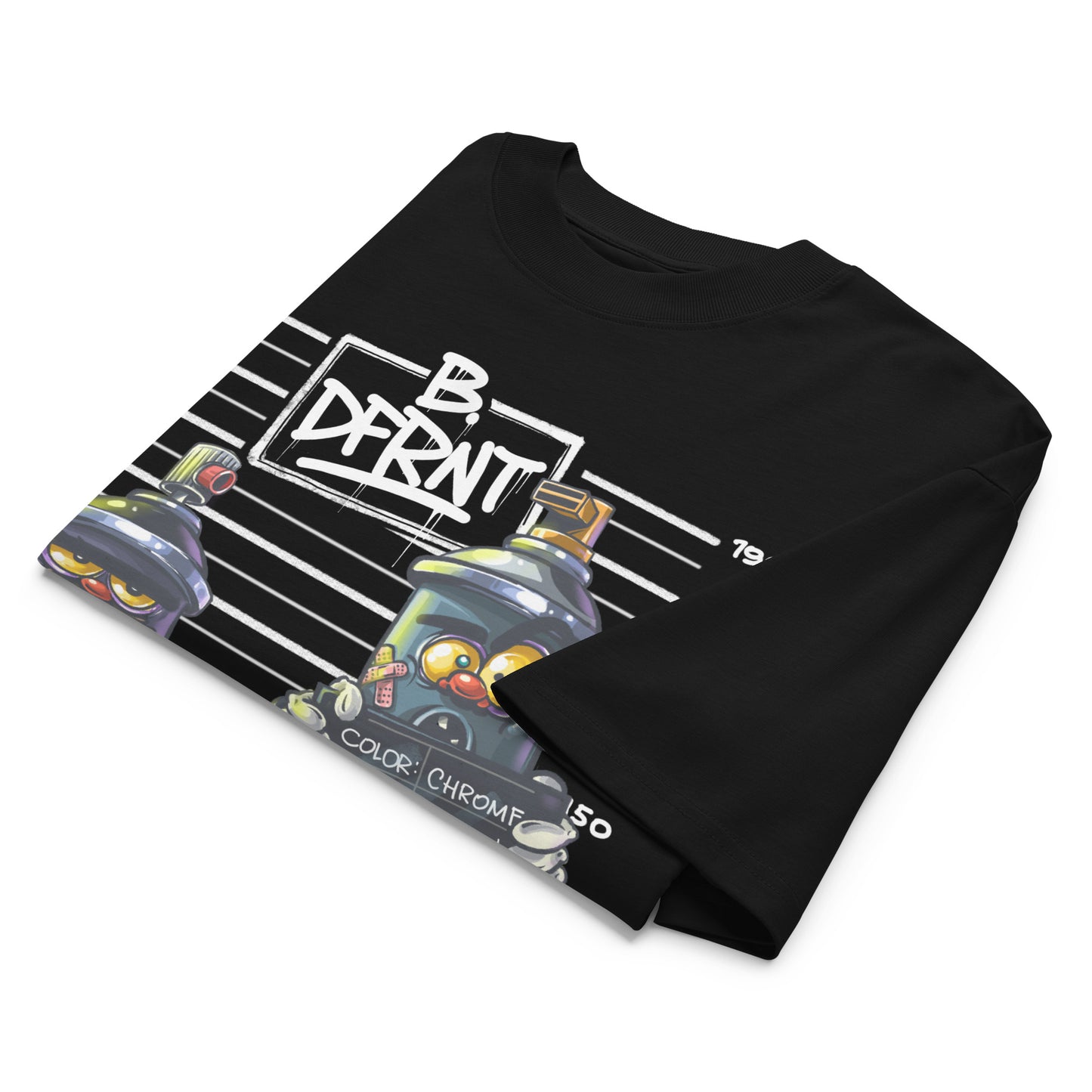 Black-Mug Short Graffiti Tee by Trk One from B.Different Clothing, folded, graffiti-inspired streetwear, oversized heavyweight t-shirt