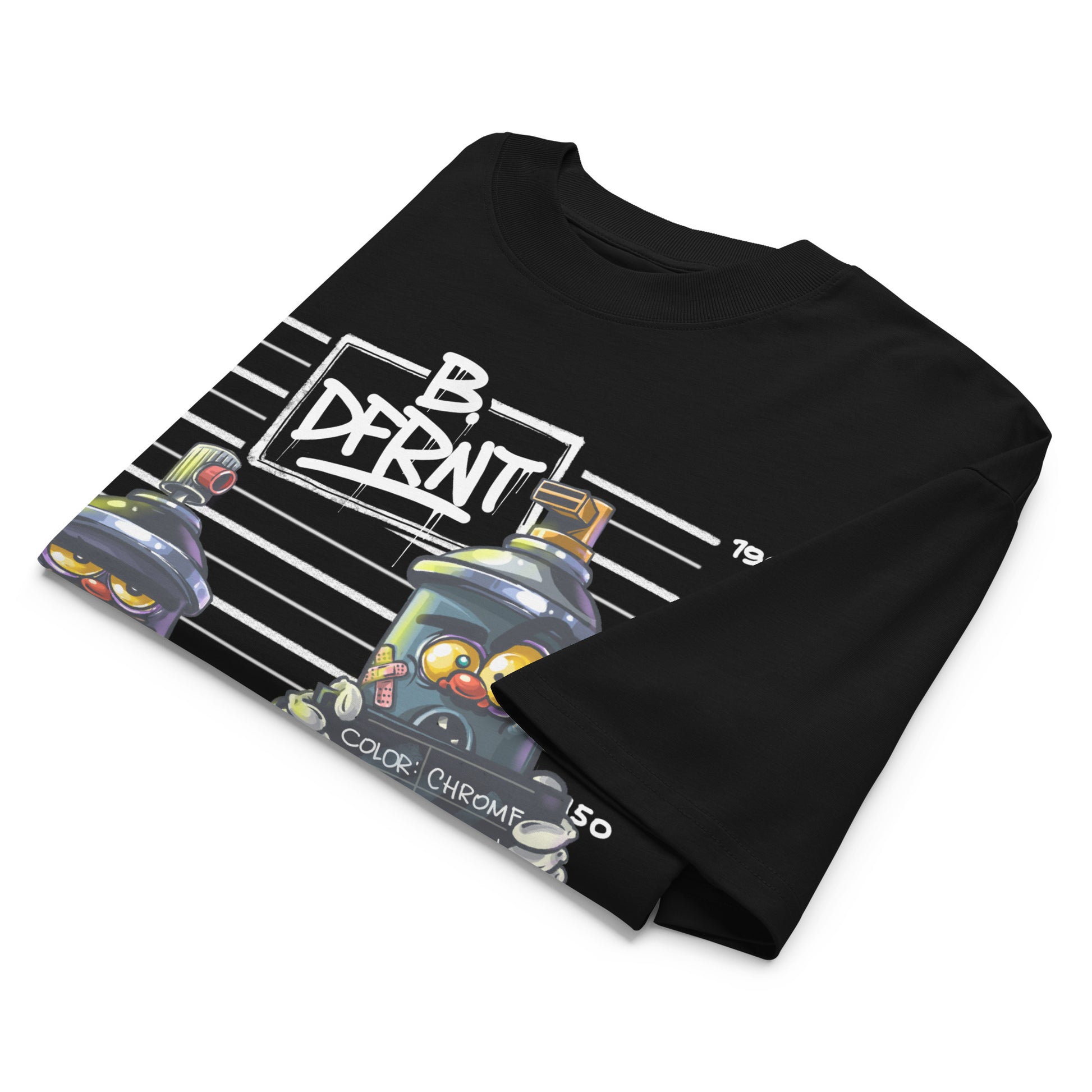 Black-Mug Short Graffiti Tee by Trk One from B.Different Clothing, folded, graffiti-inspired streetwear, oversized heavyweight t-shirt