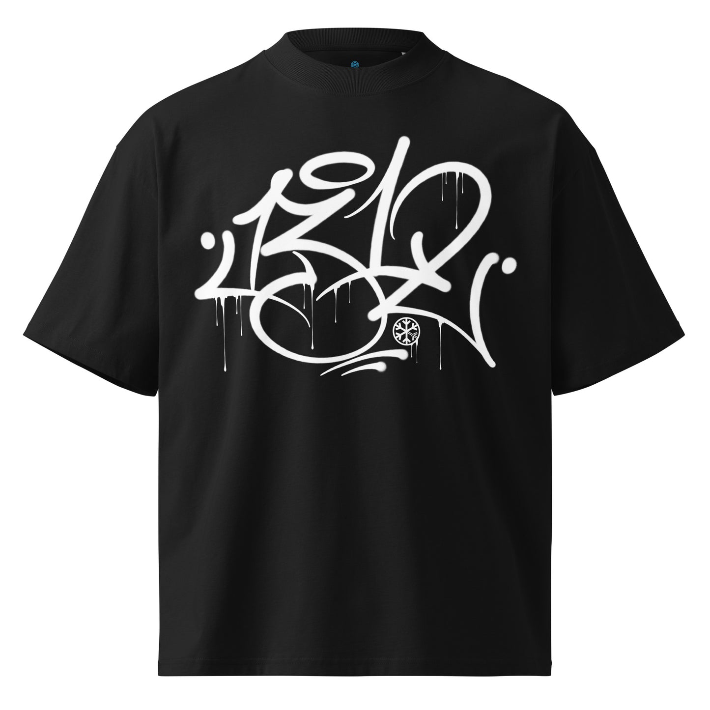 Black-1312 Graffiti Tag Tee by Caos One from B.Different Clothing, front view, graffiti-inspired streetwear, oversized heavyweight t-shirt