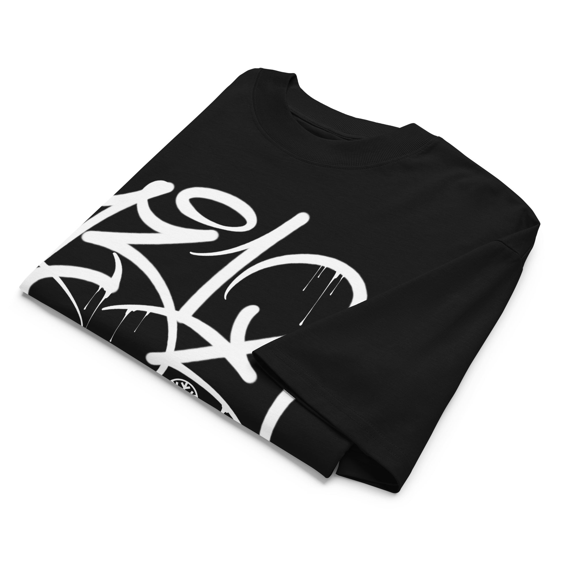 Black-1312 Graffiti Tag Tee by Caos One from B.Different Clothing, folded, graffiti-inspired streetwear, oversized heavyweight t-shirt