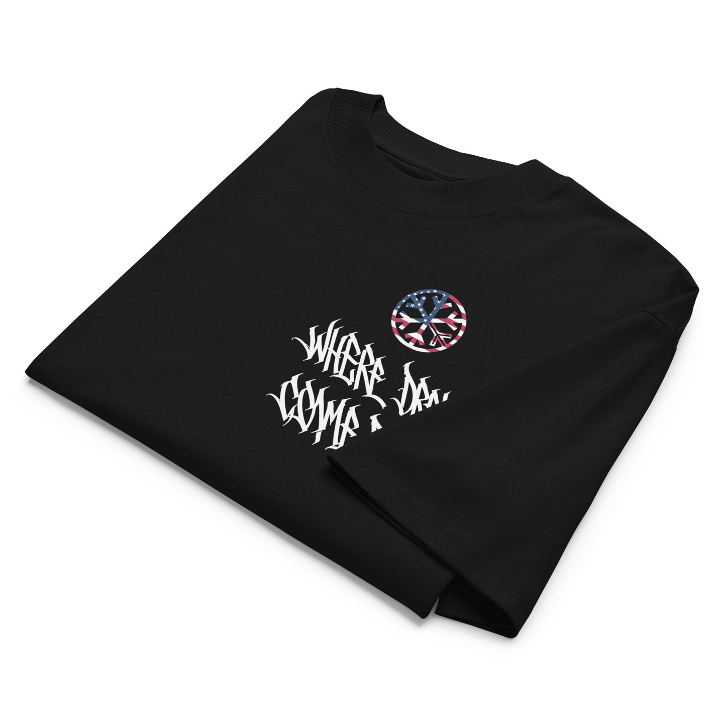 Black-Flag Graffiti Tee from B.Different Clothing, front view, graffiti-inspired streetwear, oversized heavyweight t-shirt
