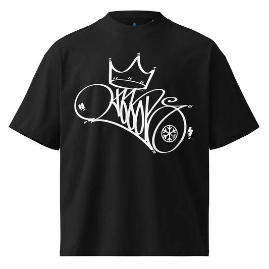Black-Mop King Tag Tee by Graffiti Dad from B.Different Clothing, front view, graffiti-inspired streetwear t-shirt
