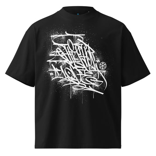 Black-Hip Hop Love Graffiti Tee by Shew from B.Different Clothing, front view, graffiti-inspired streetwear t-shirt