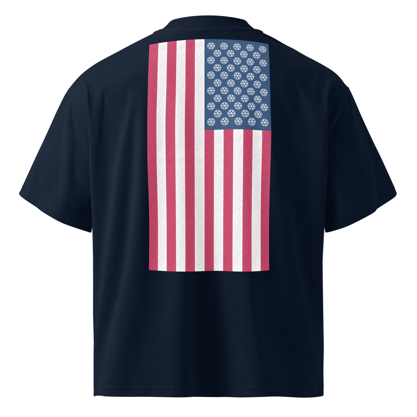Navy-Flag Graffiti Tee from B.Different Clothing, back view, graffiti-inspired streetwear, oversized heavyweight t-shirt