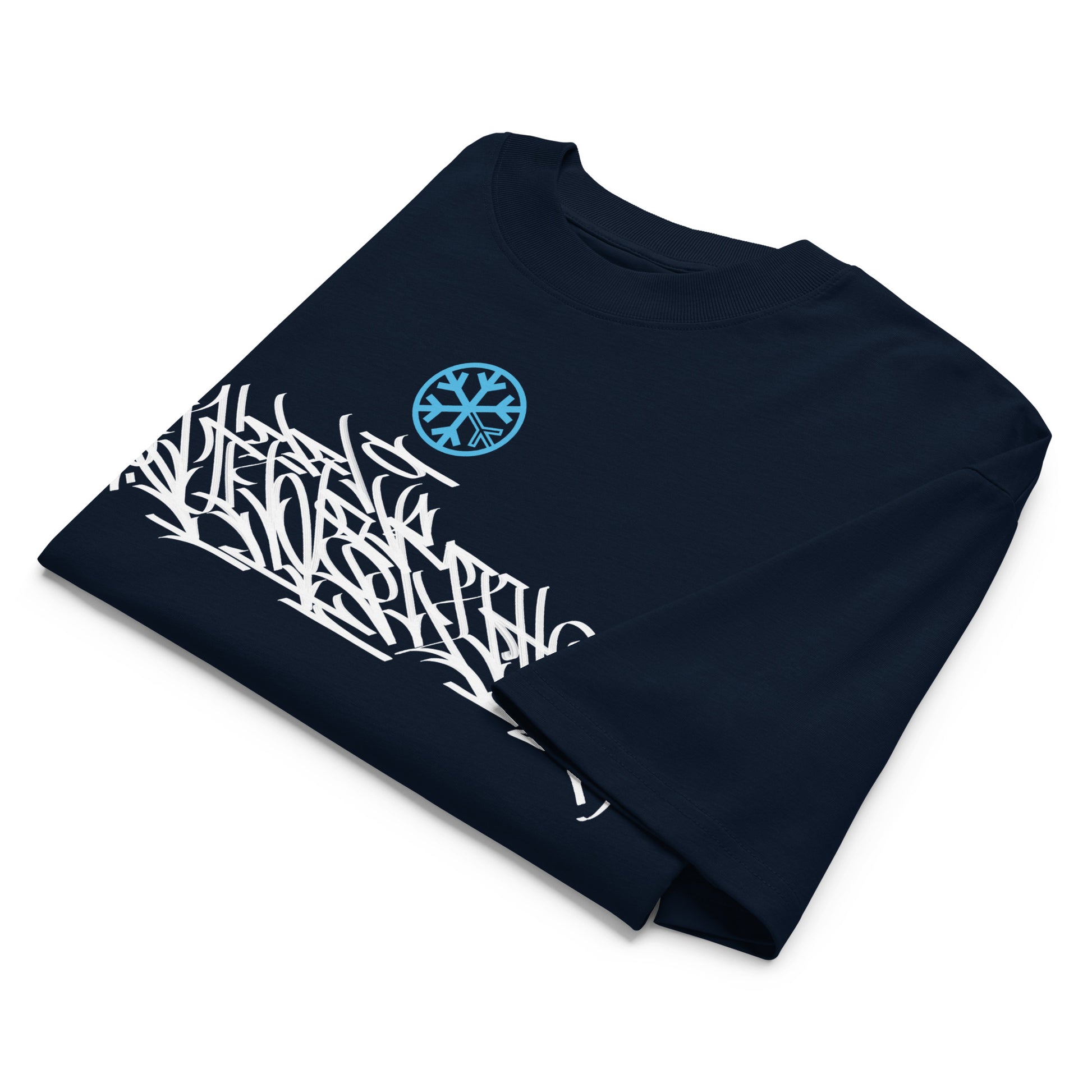 Navy-Shew Collab Graffiti Tee from B.Different Clothing, folded, graffiti-inspired streetwear, oversized heavyweight t-shirt