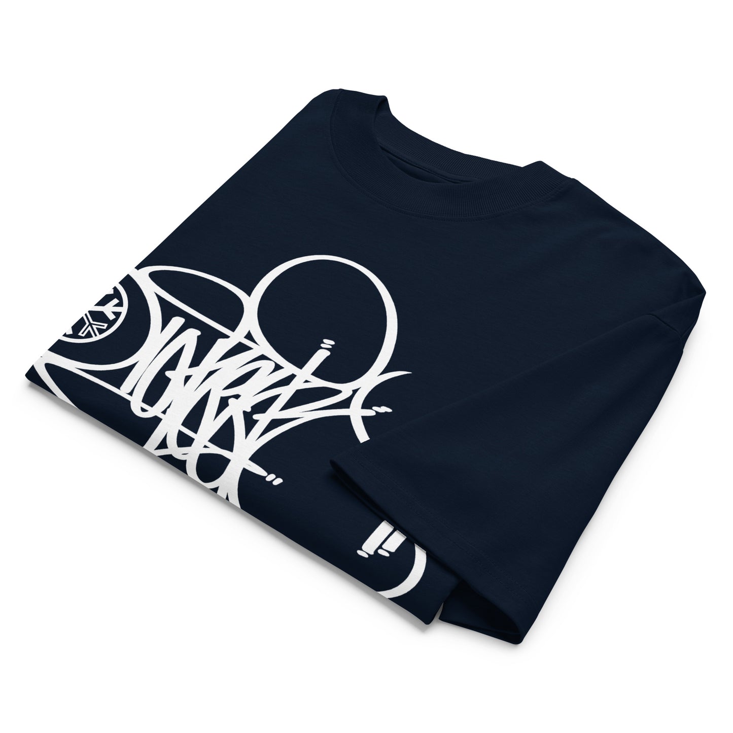 Navy-Loner Tag Tee by Graffiti Dad from B.Different Clothing, folded, graffiti-inspired streetwear, oversized heavyweight t-shirt