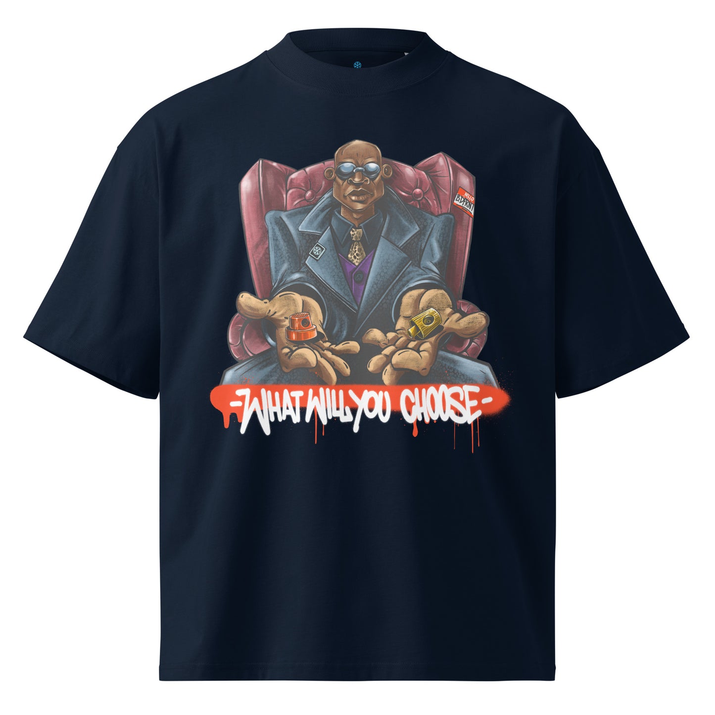 Navy-Make Your Choice Graffiti Tee by Trk One from B.Different Clothing, front view, graffiti-inspired streetwear, oversized heavyweight t-shirt