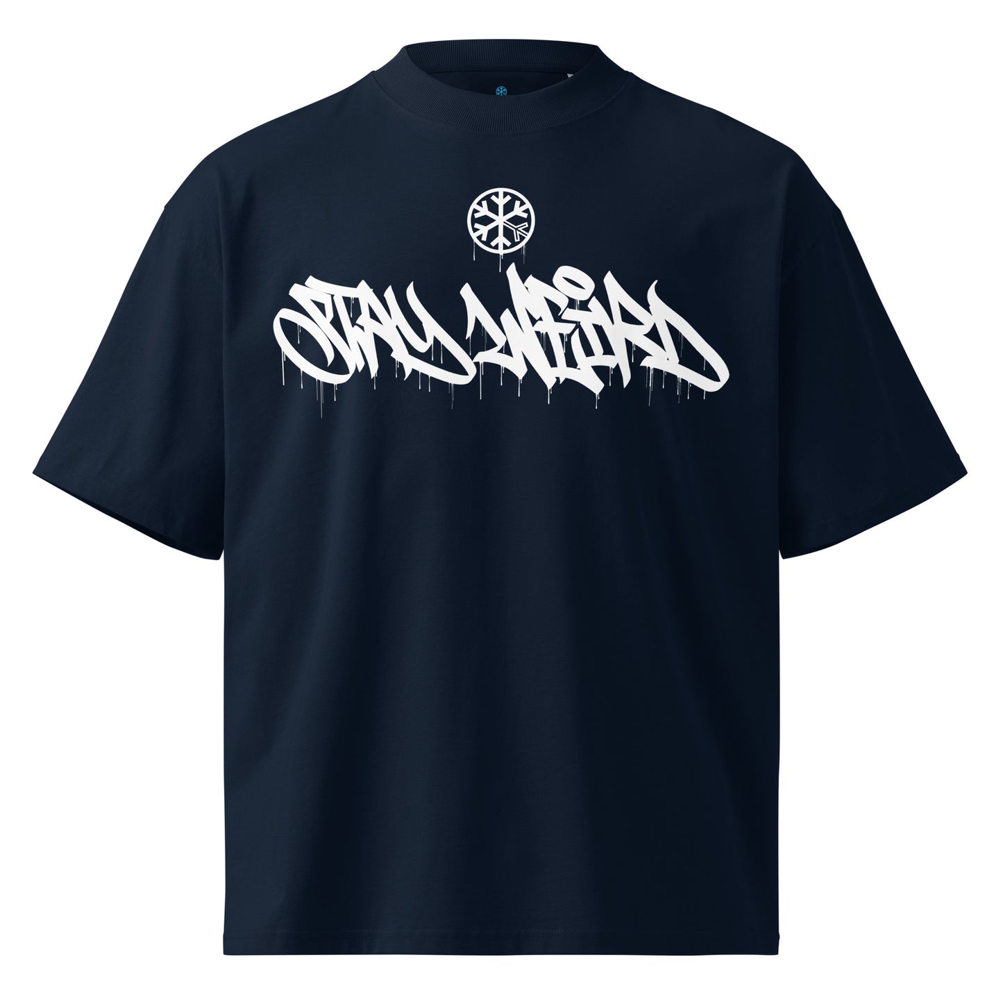 Navy-Stay Weird Graffiti Tag Tee by Monsterinho from B.Different Clothing, front view, graffiti-inspired streetwear, oversized heavyweight t-shirt