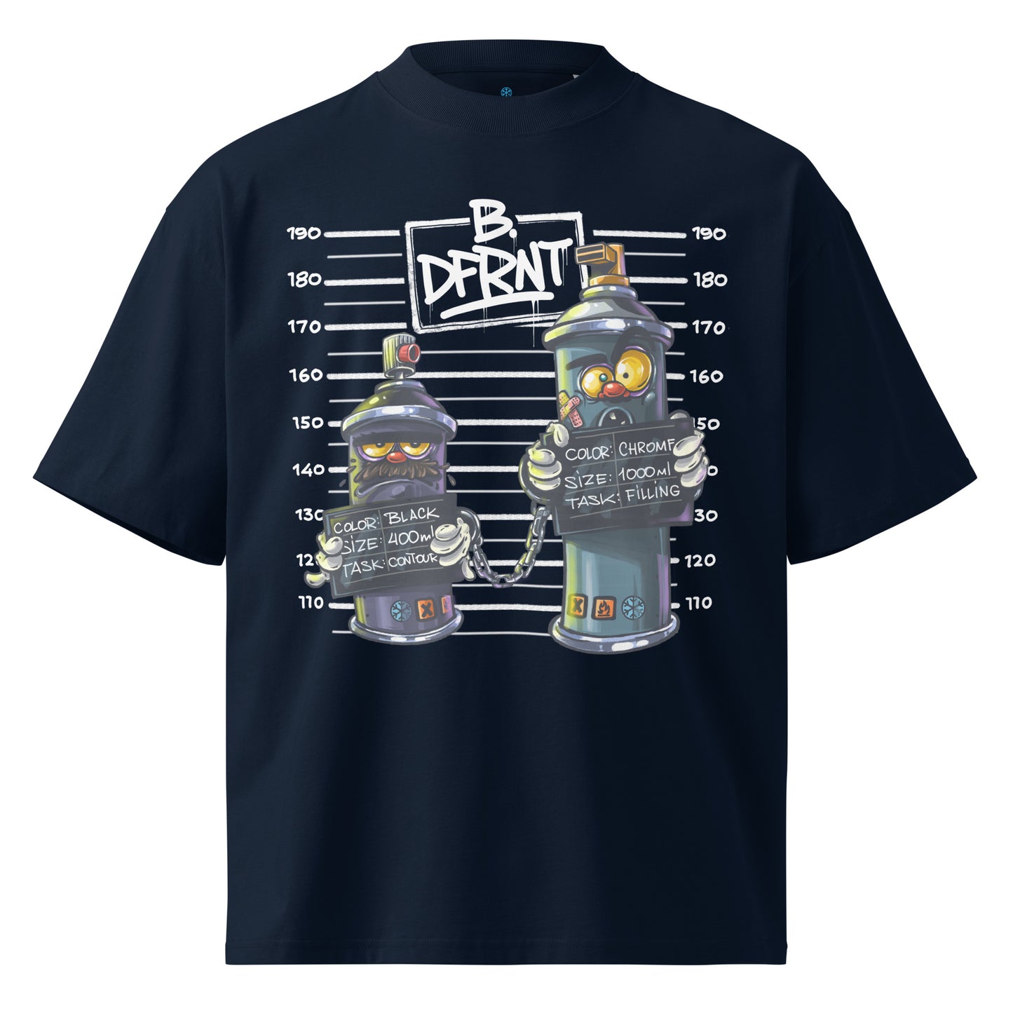 Navy-Mug Short Graffiti Tee by Trk One from B.Different Clothing, front view, graffiti-inspired streetwear, oversized heavyweight t-shirt