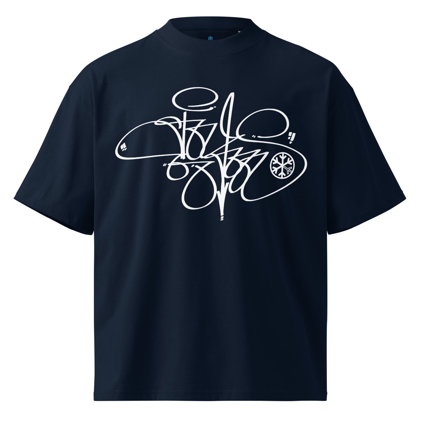Navy-Toys Tag Tee by Graffiti Dad from B.Different Clothing, front view, graffiti-inspired streetwear, oversized heavyweight t-shirt