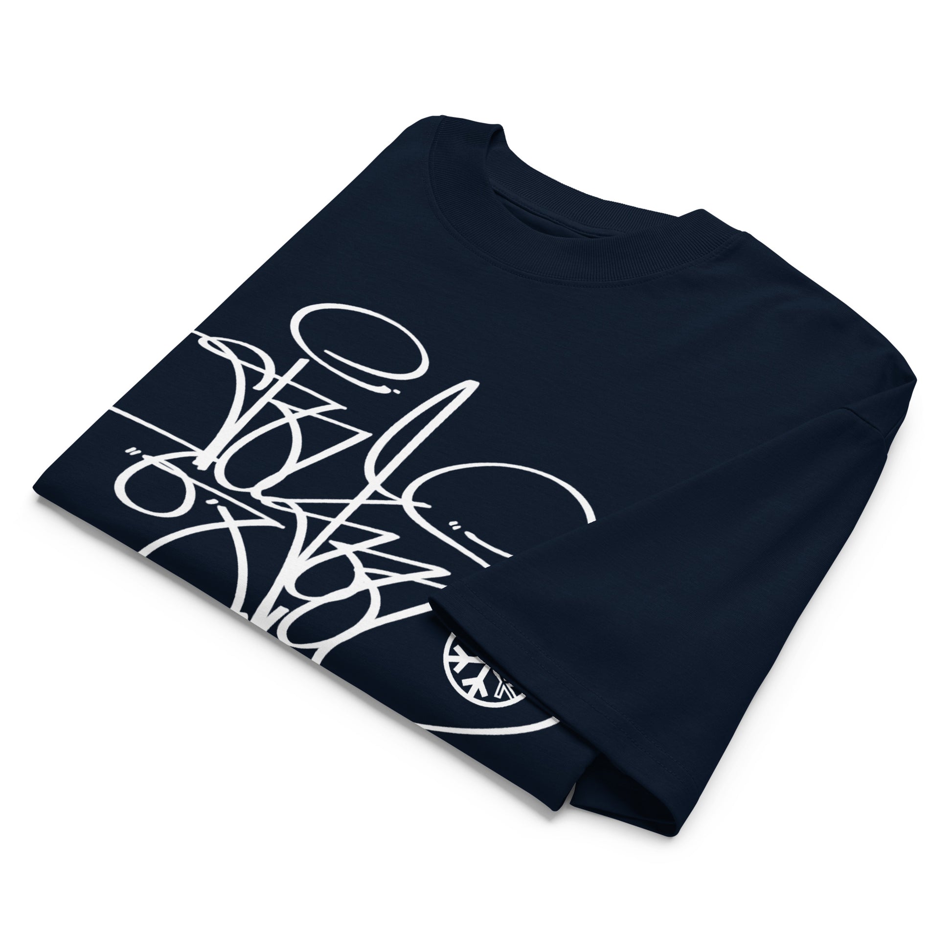 Navy-Toys Tag Tee by Graffiti Dad from B.Different Clothing, folded, graffiti-inspired streetwear, oversized heavyweight t-shirt