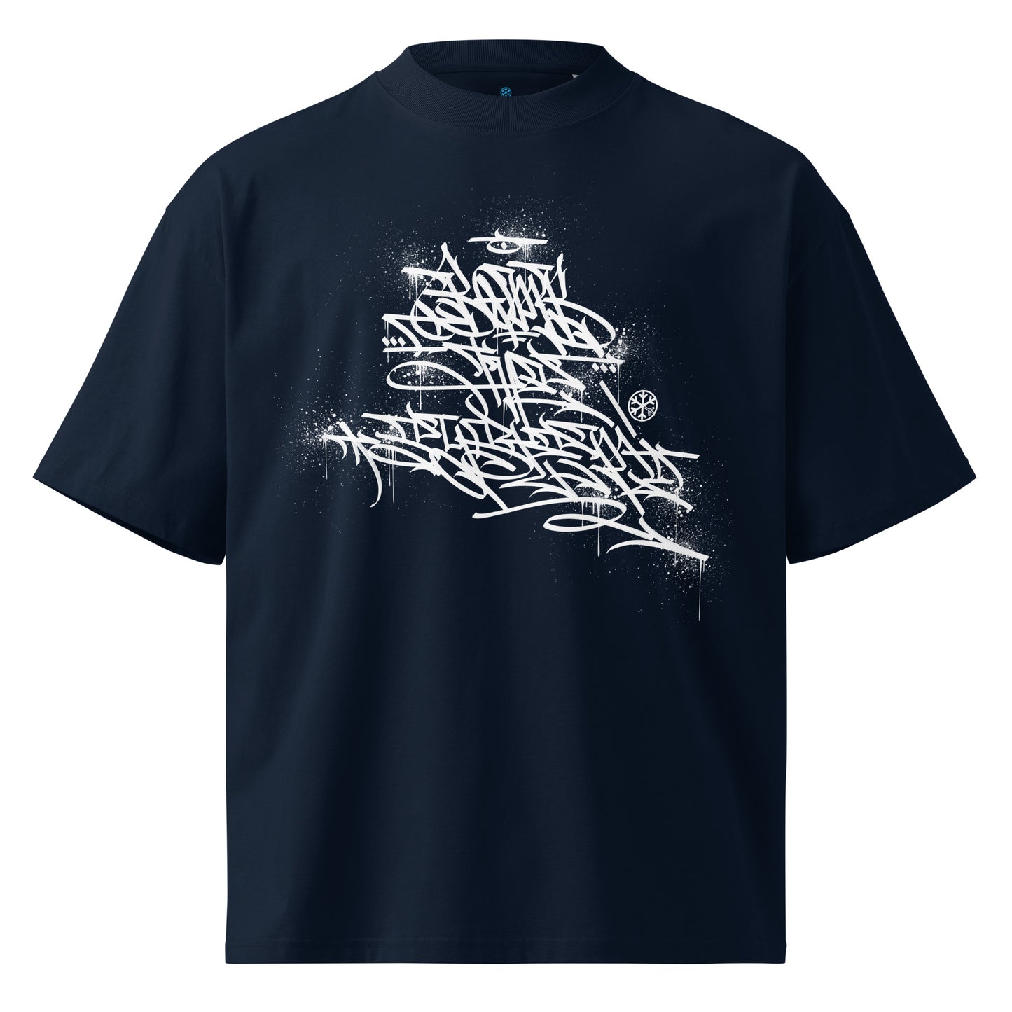 Navy-Bomb The System Graffiti Tee by Shew from B.Different Clothing, front view, graffiti-inspired streetwear, oversized heavyweight t-shirt