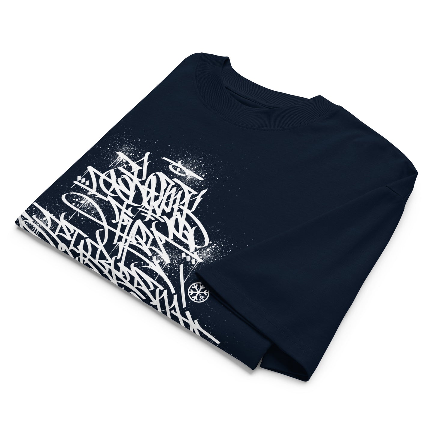 Navy-Bomb The System Graffiti Tee by Shew from B.Different Clothing, folded, graffiti-inspired streetwear, oversized heavyweight t-shirt