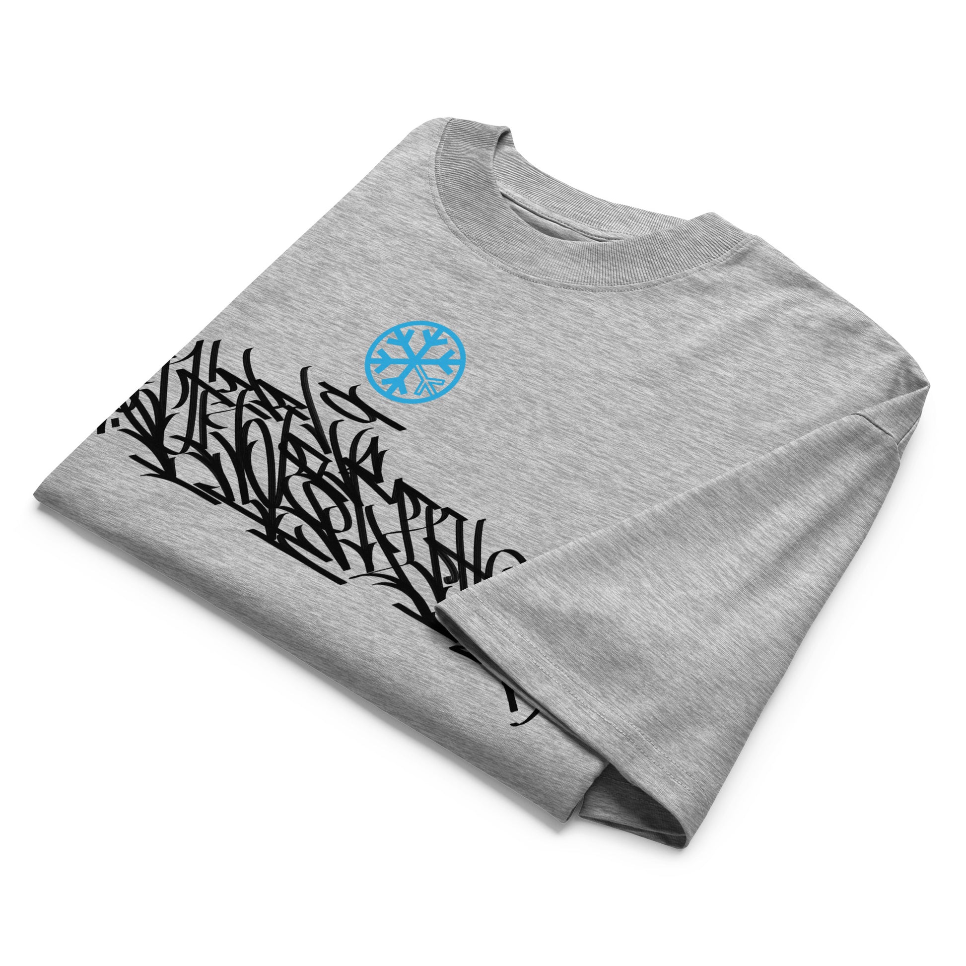 Gray-Shew Collab Graffiti Tee from B.Different Clothing, folded, graffiti-inspired streetwear, oversized heavyweight t-shirt