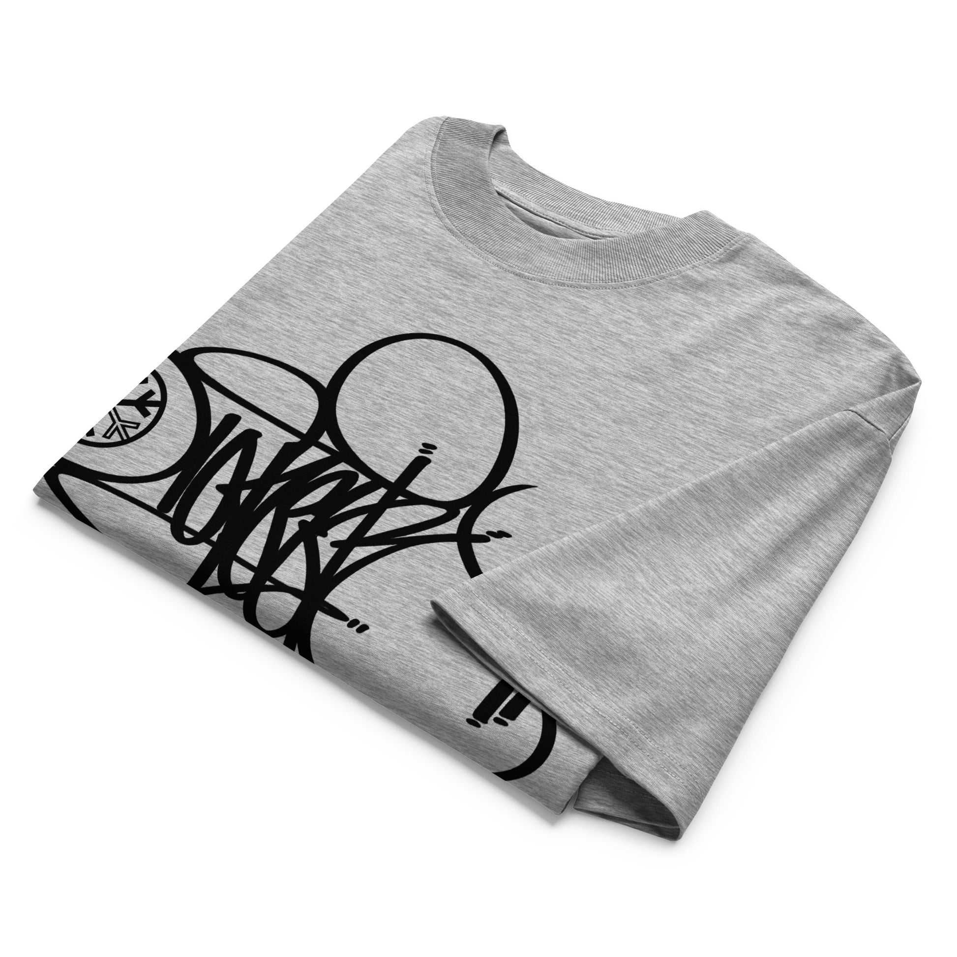 Gray-Loner Tag Tee by Graffiti Dad from B.Different Clothing, folded, graffiti-inspired streetwear, oversized heavyweight t-shirt