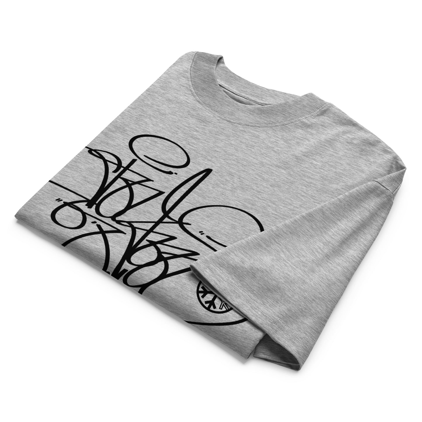 Gray-Toys Tag Tee by Graffiti Dad from B.Different Clothing, folded, graffiti-inspired streetwear, oversized heavyweight t-shirt