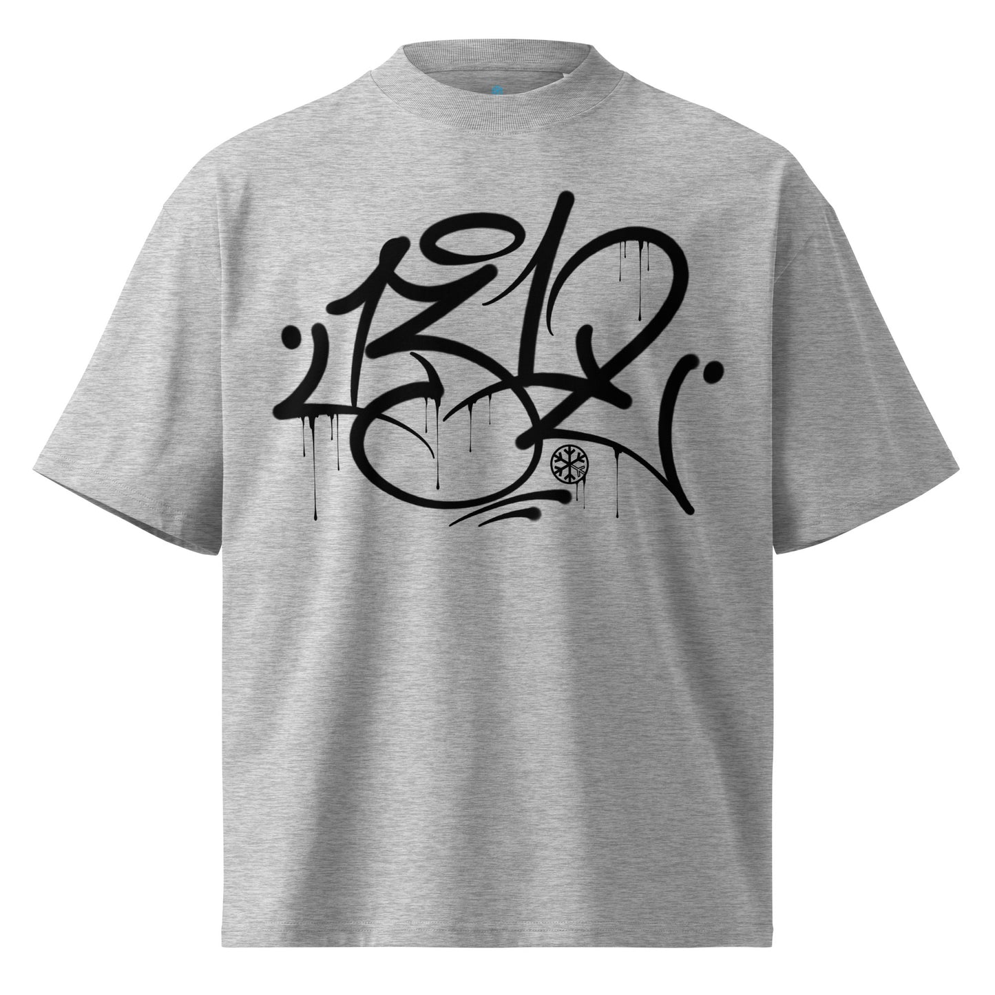 Gray-1312 Graffiti Tag Tee by Caos One from B.Different Clothing, front view, graffiti-inspired streetwear, oversized heavyweight t-shirt