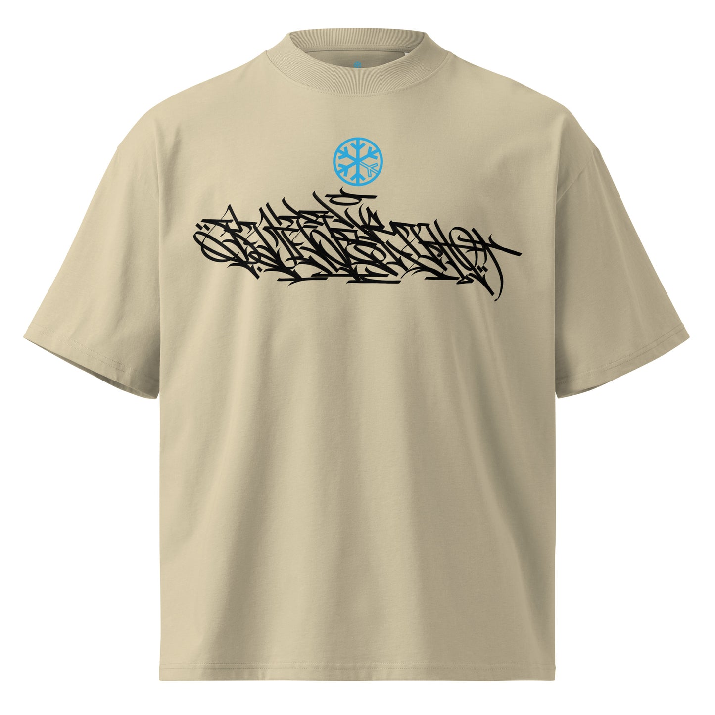 Beige-Shew Collab Graffiti Tee from B.Different Clothing, front view, graffiti-inspired streetwear, oversized heavyweight t-shirt