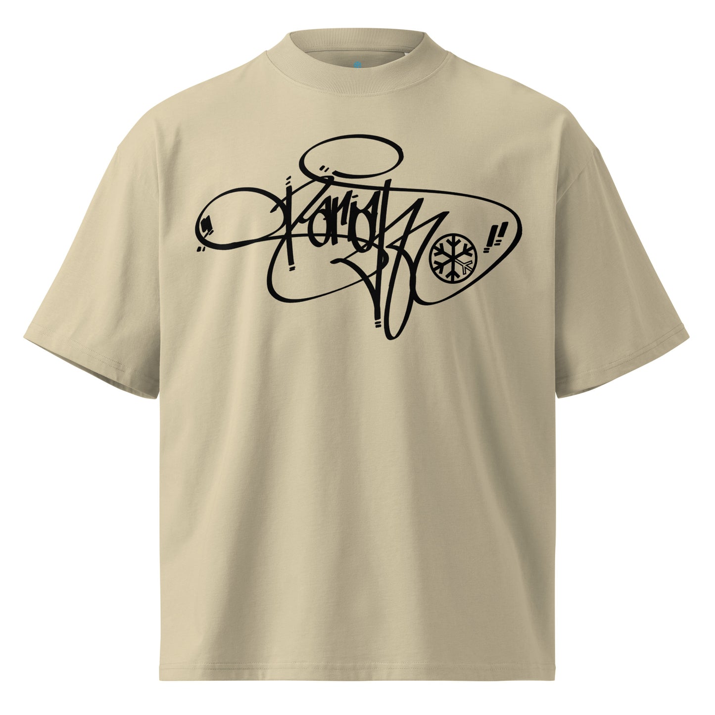 Beige-Pariah Tag Tee by Graffiti Dad from B.Different Clothing, front view, graffiti-inspired streetwear, oversized heavyweight t-shirt