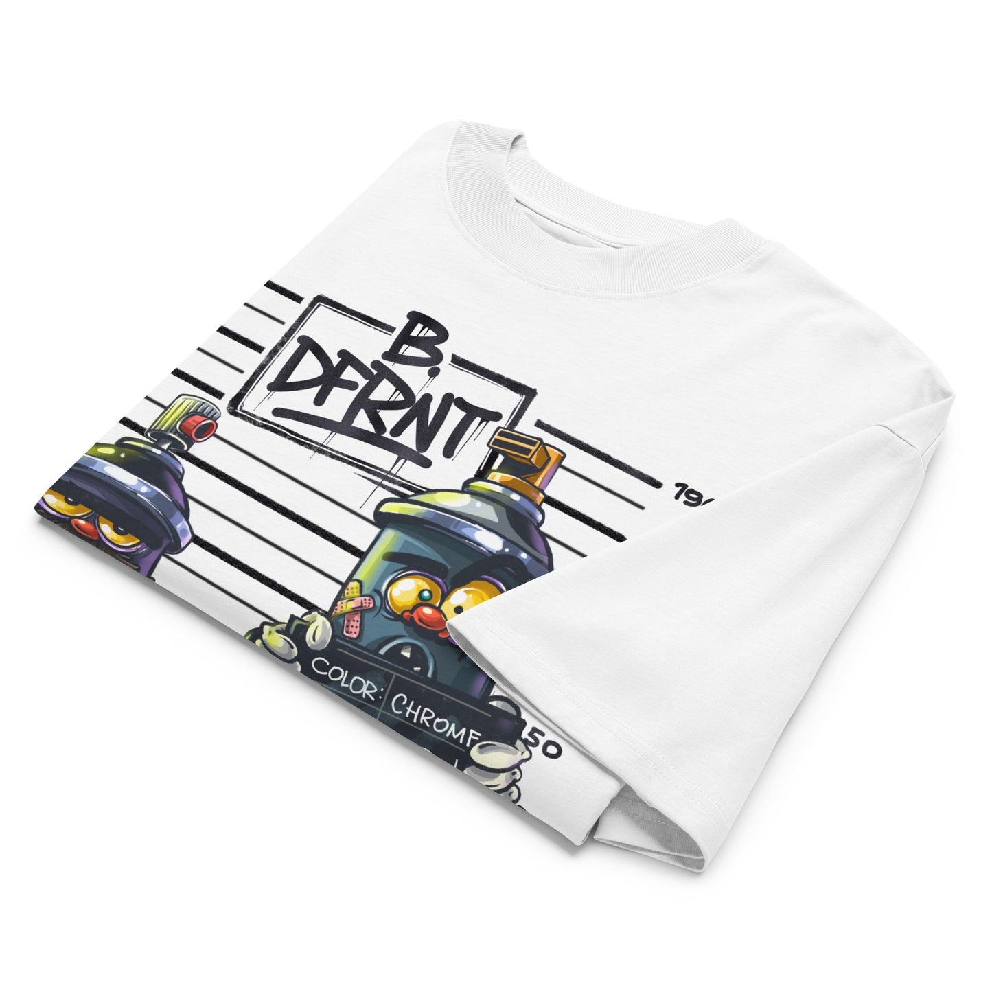 White-Mug Short Graffiti Tee by Trk One from B.Different Clothing, folded, graffiti-inspired streetwear, oversized heavyweight t-shirt